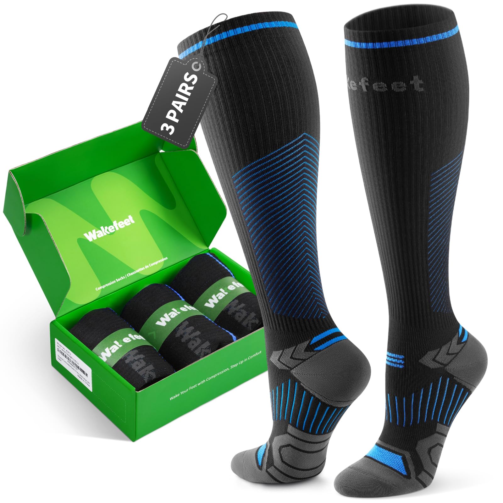 **20-33mmHg Compression Socks for Men & Women (3 Pairs) – Knee High Support Stockings for Running, Sports, Fitness & Hiking – Improve Circulation & Reduce Swelling – Perfect for Travel, Work & Recovery**