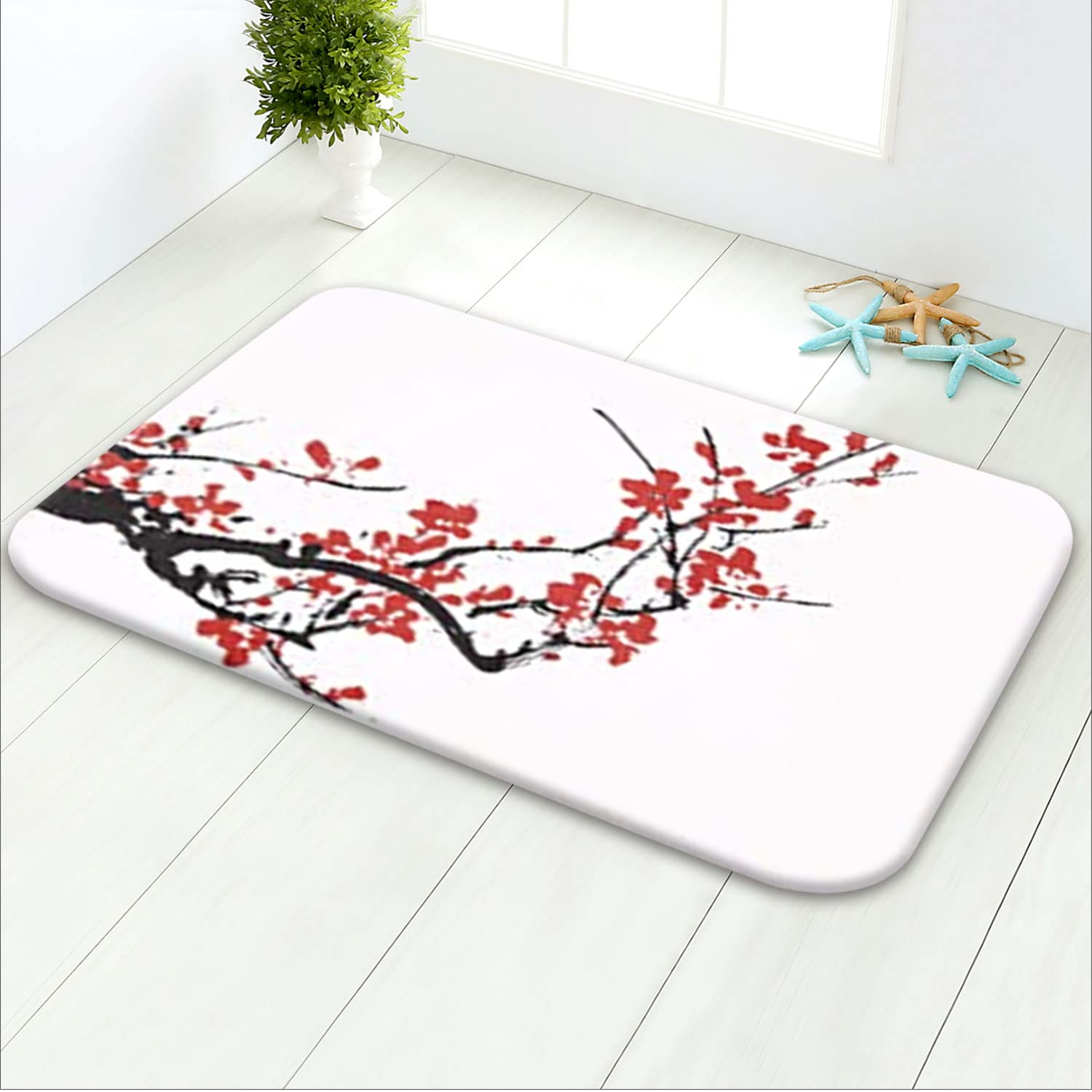 LIVILAN Floral Bathroom Rugs - Non-Slip Ultra Soft Memory Foam Bath Mat, Water Absorbent Quick Dry Machine Washable, 24