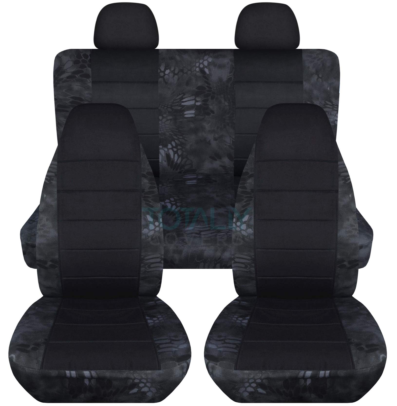 Premium Camouflage & Black Car Seat Covers Set with 2 Rear Headrest Covers - Charcoal Camo Pattern - Semi-Custom Fit for Any Vehicle (Car, Truck, Van, RV, SUV) - 22 Stylish Prints - Perfect for Outdoor Adventures, Hunting Trips & Off-Roading