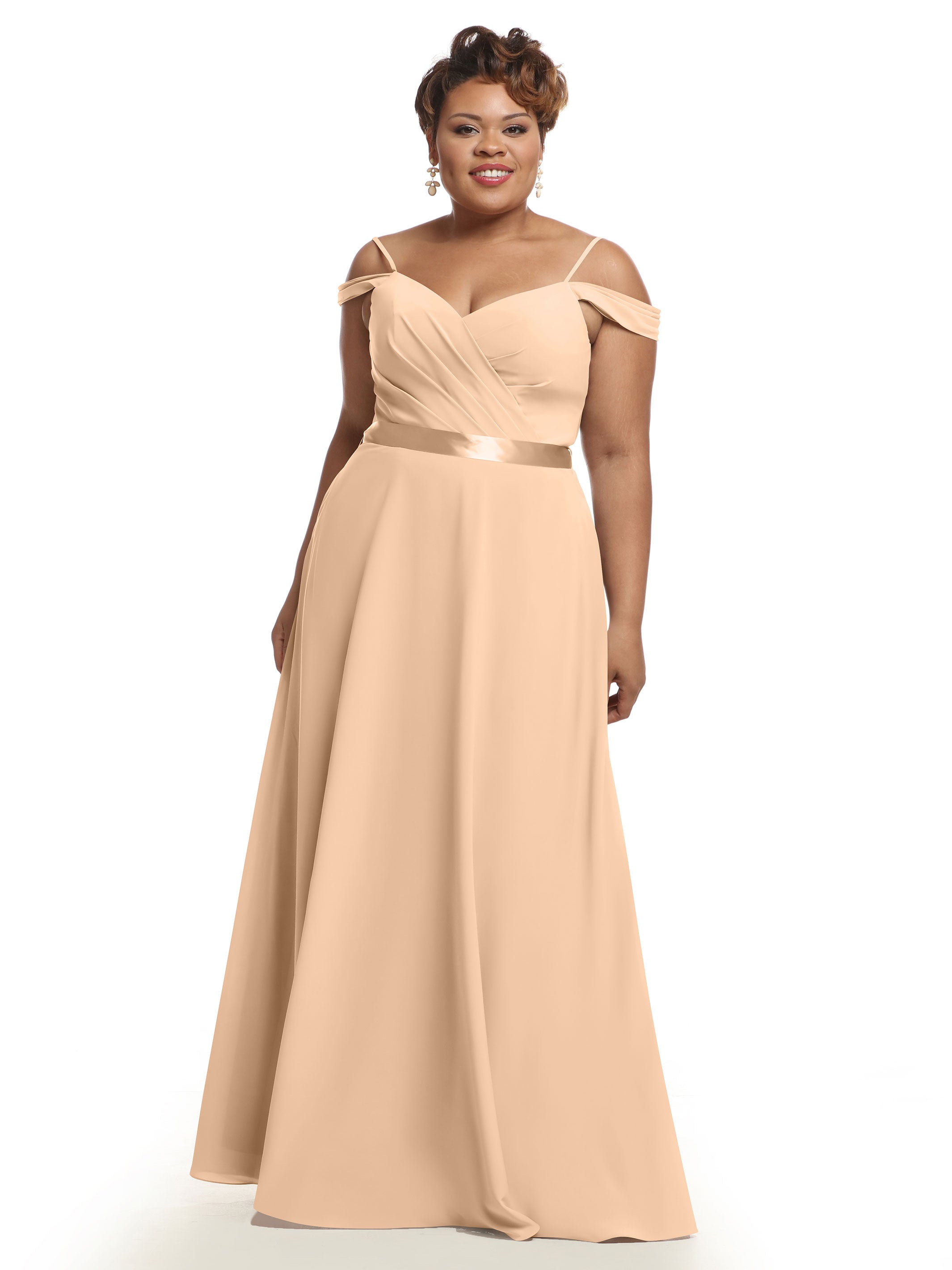 Elegant Off-The-Shoulder Stretch Chiffon A-Line Bridesmaid Dress with Sash - Perfect for Weddings, Formal Events & Special Occasions