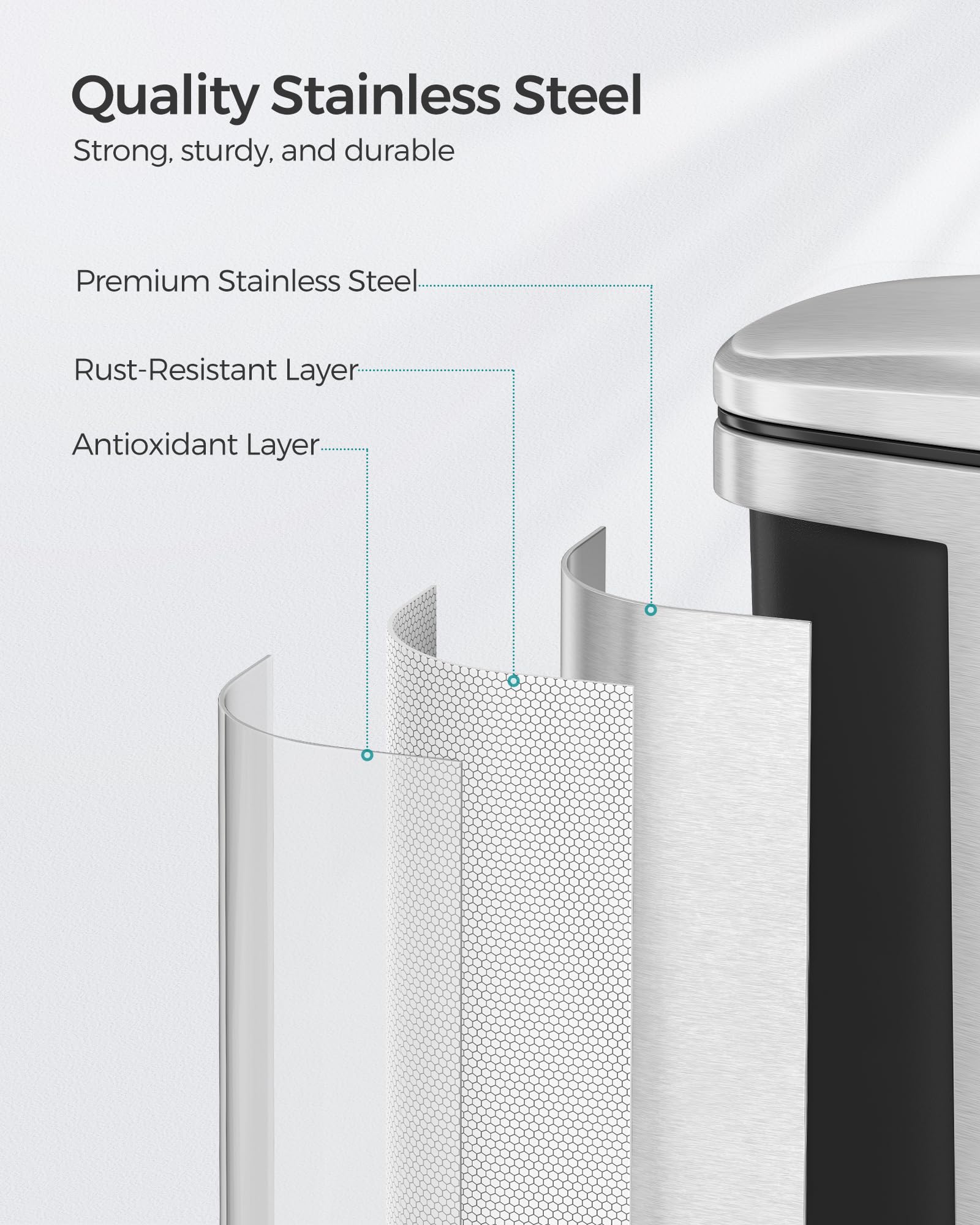 SONGMICS 5.2-Gallon Stainless Steel Step Trash Can with Lid - Soft Close, Stay Open Feature & Inner Bucket - Includes 15 Trash Bags - Perfect for Kitchen, Bathroom, Office, or Garage Waste Disposal (Silver, ULTB543E01)