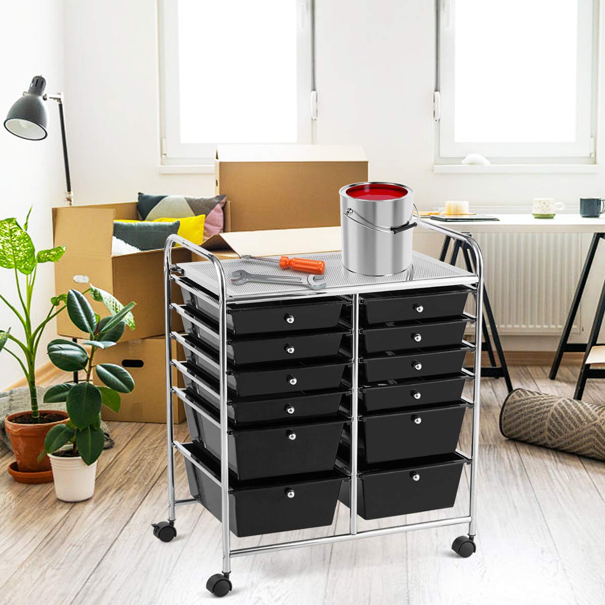 GOFLAME 12-Drawer Rolling Cart with Lockable Wheels for Office & Salon Storage
