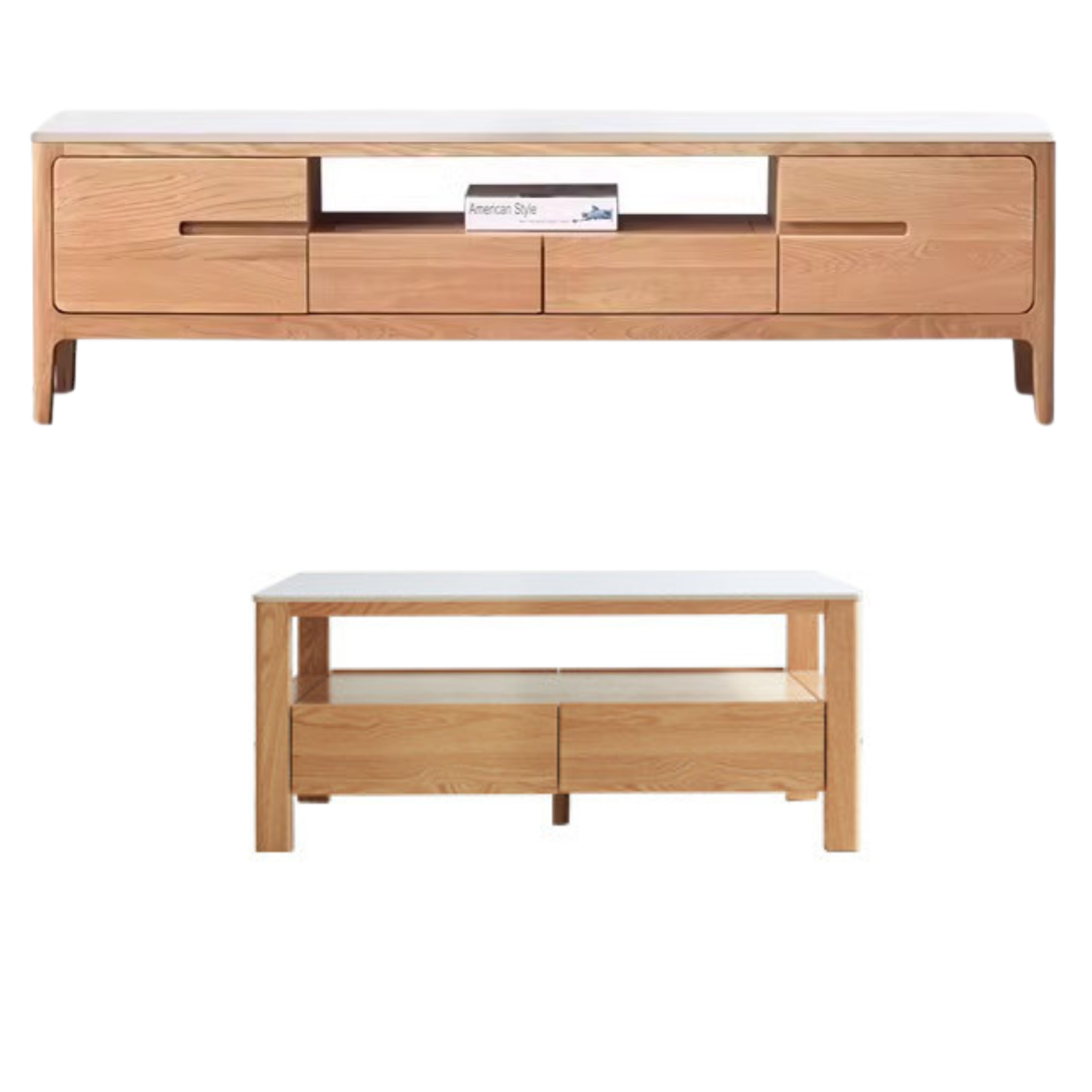 Solid Oak Wood TV Stand with Slate Top - Modern Entertainment Center for Living Room, Bedroom & Home Theater