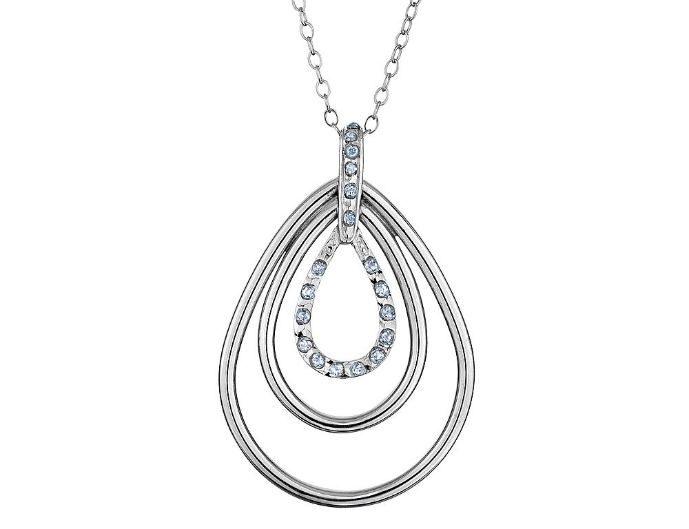 Elegant Sterling Silver Triple Teardrop Necklace with Genuine Diamond Accent & 18