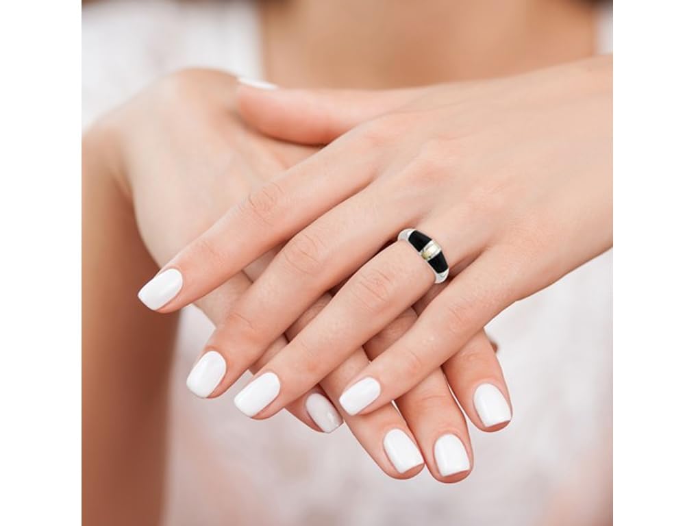 Sterling Silver White Mother of Pearl and Onyx Ring - Elegant Dainty Jewelry for Women, Perfect for Weddings, Anniversaries & Special Occasions