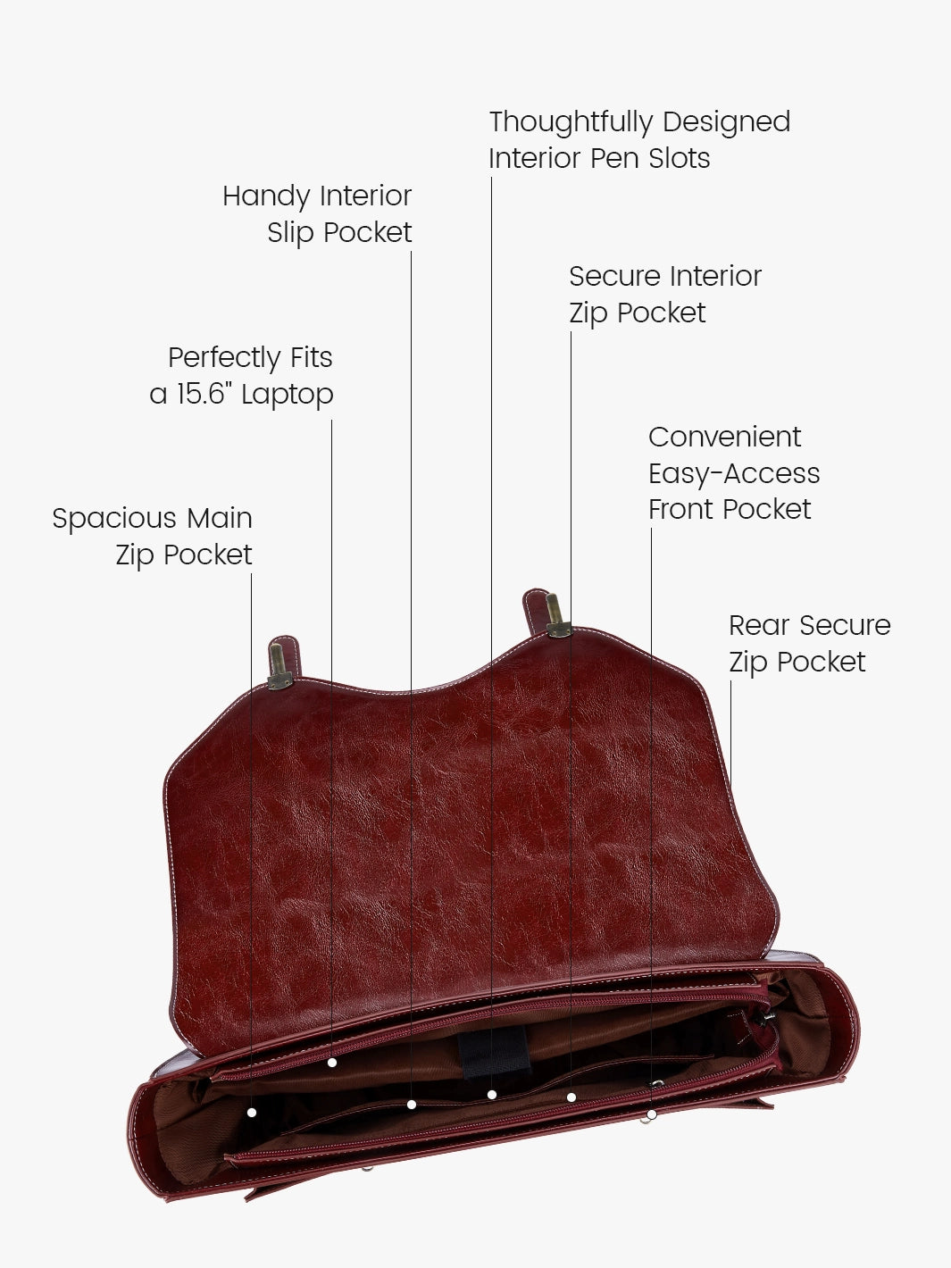 Vintage Style 15.6 Inch Leather Briefcase for Men - Classic Business Laptop Bag with Rivet Details - Perfect for Office, Travel & Daily Commute