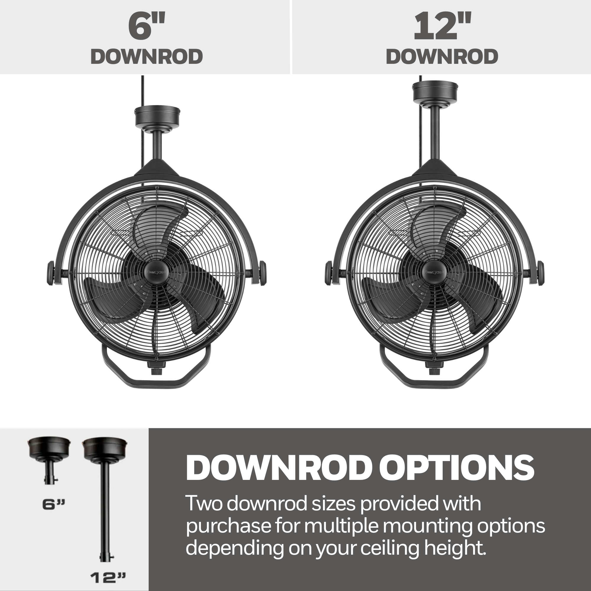 18 Inch Honeywell Indoor/Outdoor Matte Black Ceiling Fan with Remote Control - No Light, Durable Cage Design for Patio, Porch, Garage, and Living Room