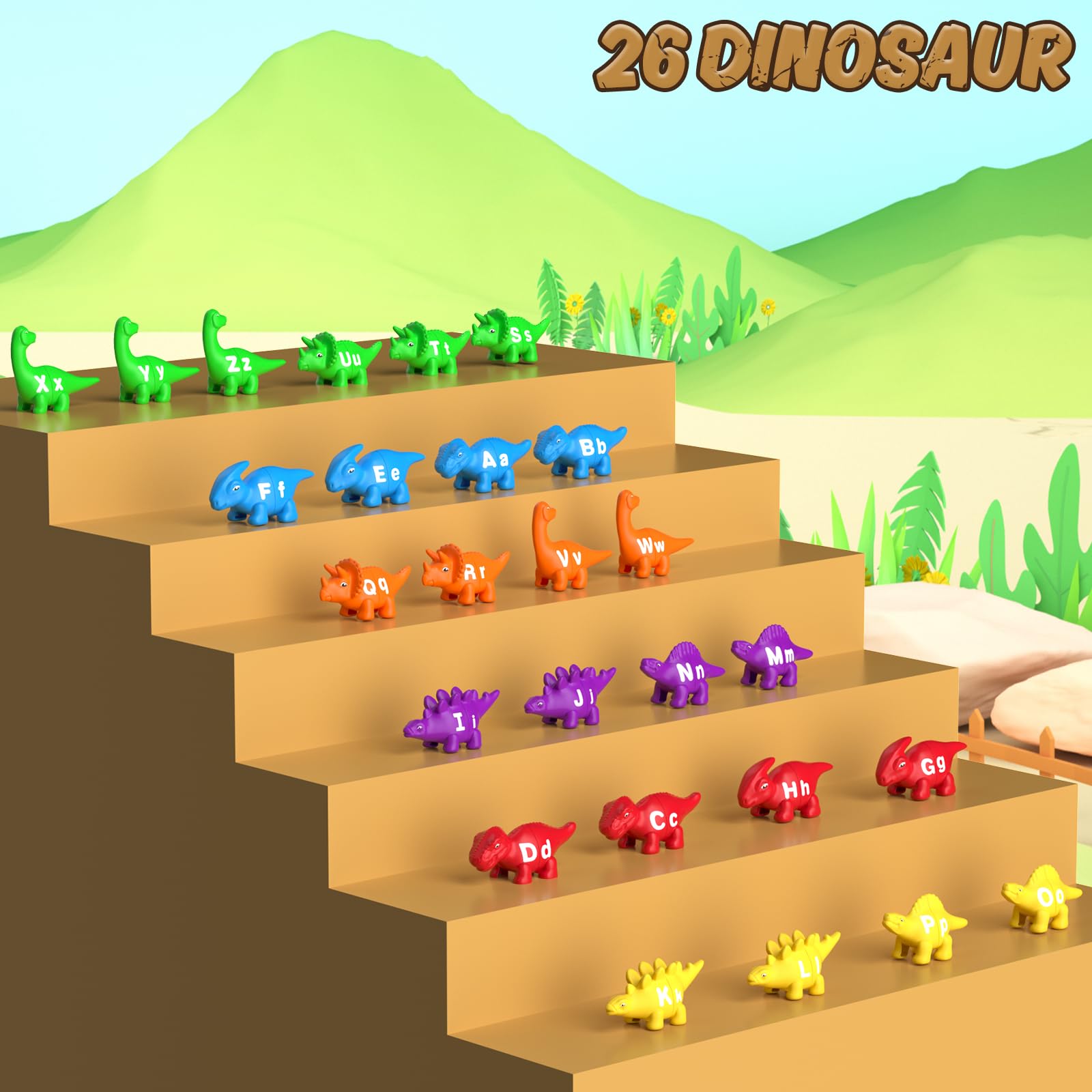 52 PCS ABC Alphabet Dinosaur Learning Toys for Toddlers Ages 2-5 - Preschool Montessori Educational Toys for Fine Motor Skills Development - Perfect for Travel, Classroom & Home Learning Activities