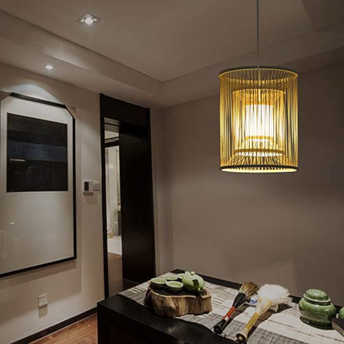 E27 Pedestal Ceiling Light Fixture - Bamboo Pendant Lamp & Rattan Woven Chandelier for Dining Room, Living Room & Tea Room - Perfect for Boho, Farmhouse & Coastal Home Decor