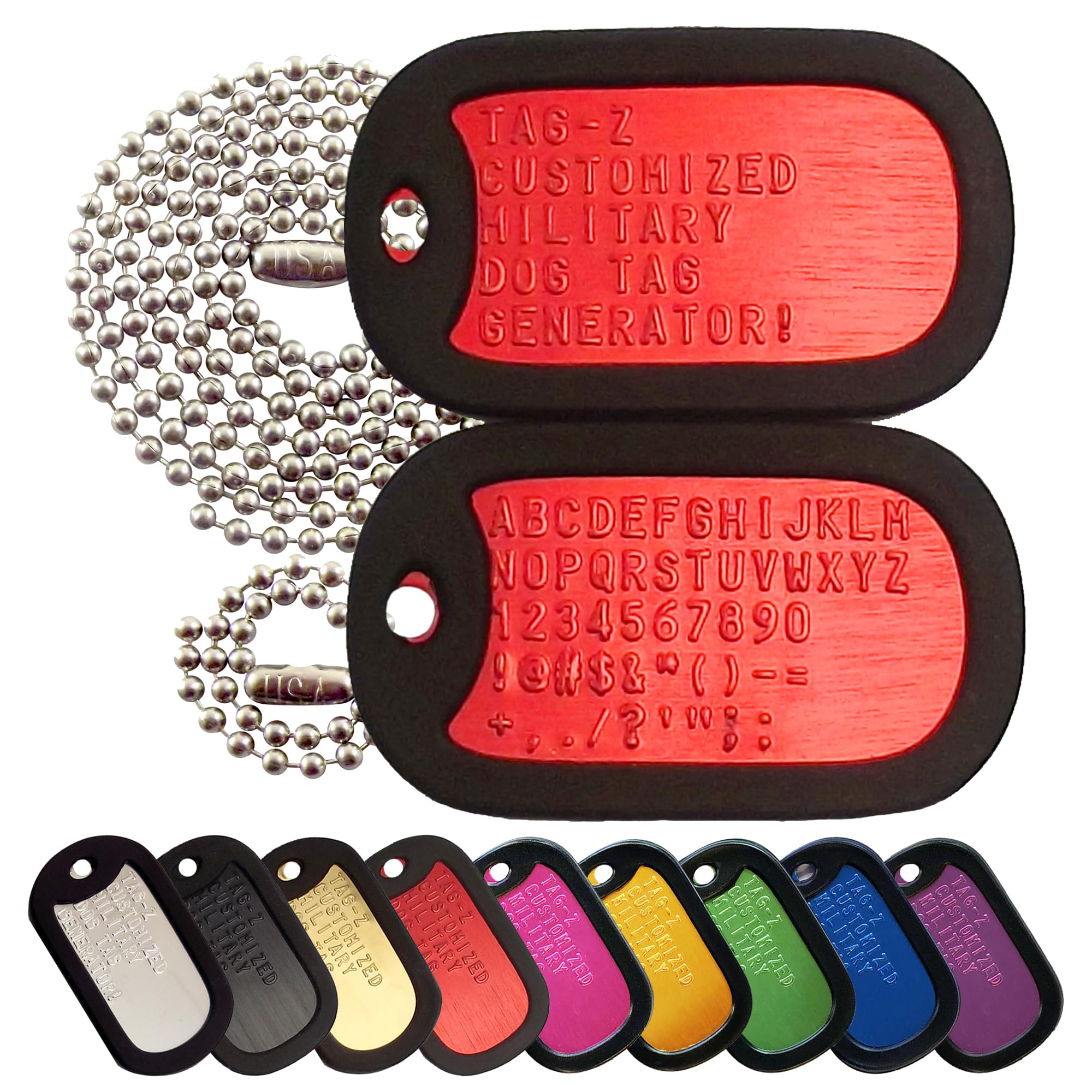 Custom Military Dog Tags with Silencers & Stainless Steel Ball Chain - Red Aluminum ID Tags for Soldiers, Veterans, First Responders - Perfect for Memorials, Gifts & Everyday Wear
