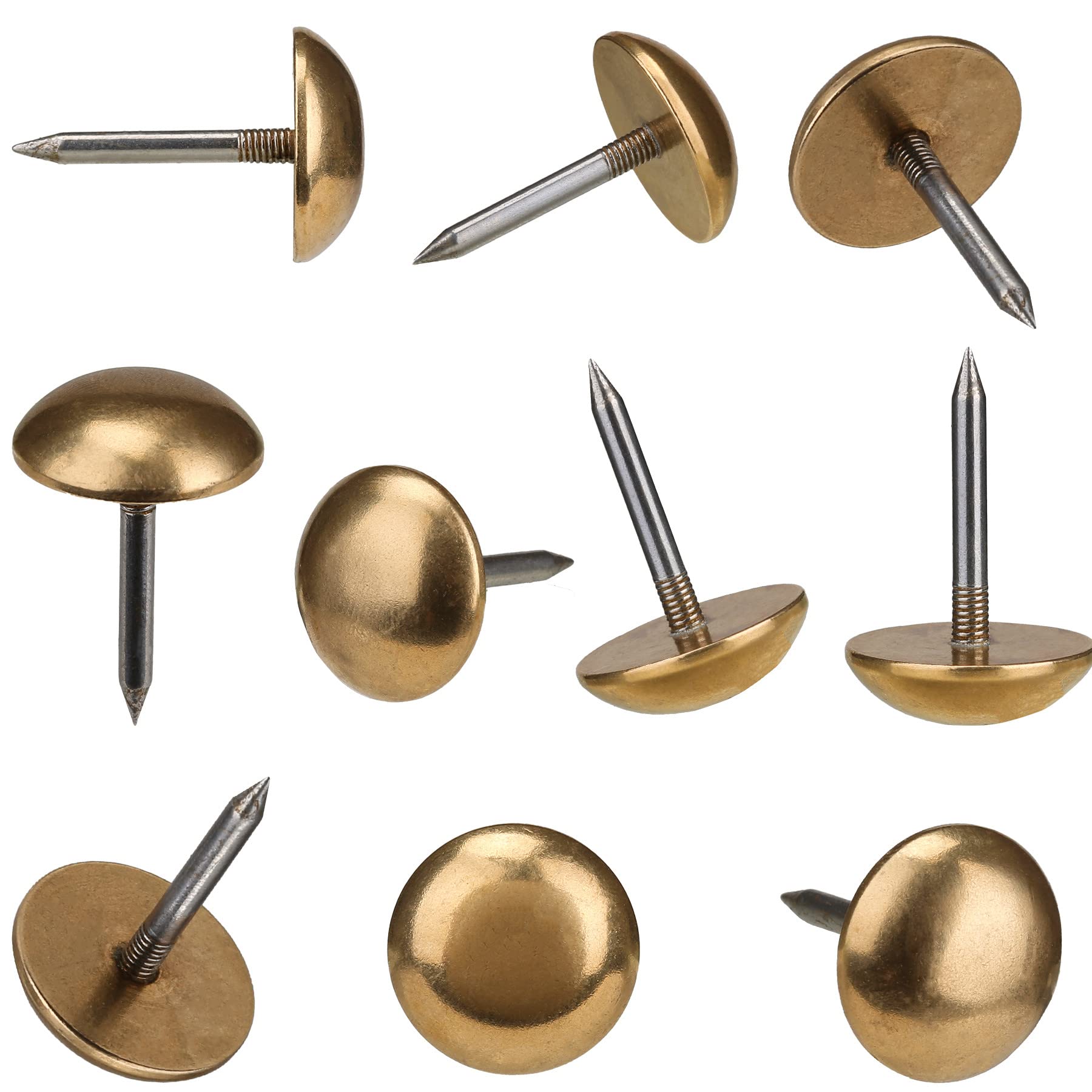 Vintage Solid Brass Upholstery Tacks - Antique Decorative Nails for Furniture, Wood, Carpets - 18mm Gold Push Pins, Cap Nails, Thumb Tacks (7/10