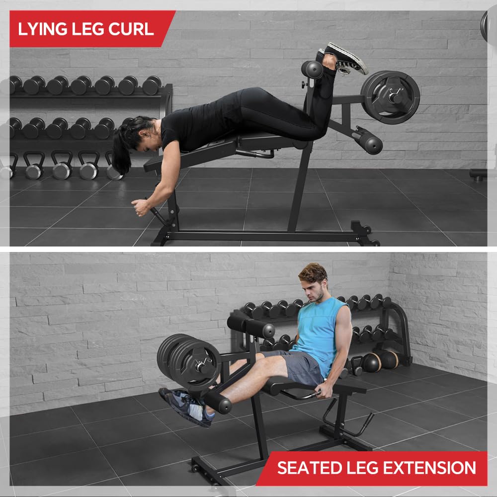 Leg Extension & Curl Machine - Dual Function Home Gym Equipment for Leg Workouts | Compatible with 1'' & 2'' Weight Plates | Perfect for Home Fitness & Strength Training