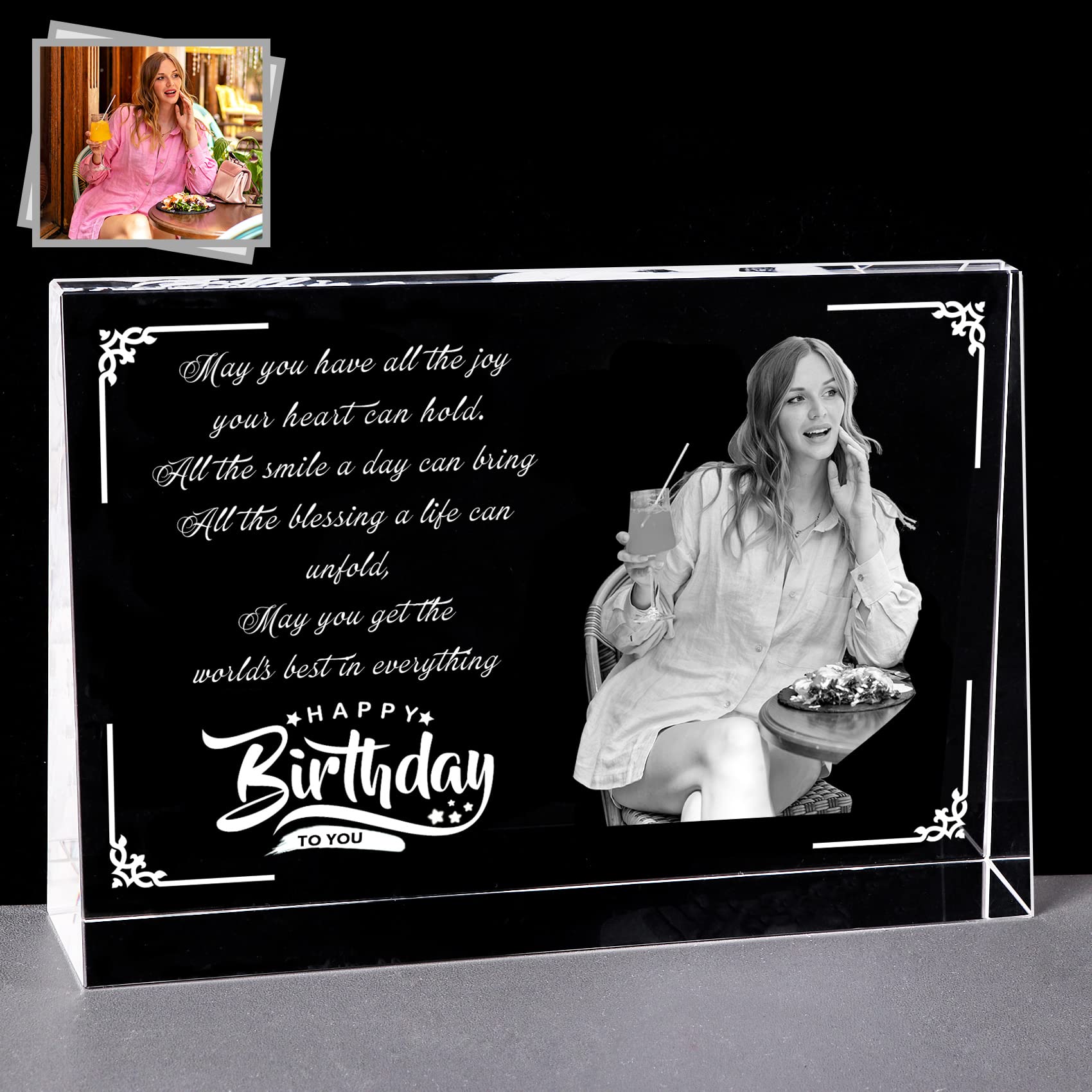 Personalized Crystal Photo Keepsake & Paperweight - Custom Laser Etched Birthday Gift for Women, Best Friend, Sister, Mom or Wife | Unique Friendship Present for Anniversary, Wedding, Mother's Day | Office Desk Decor & Sentimental Home Decoration