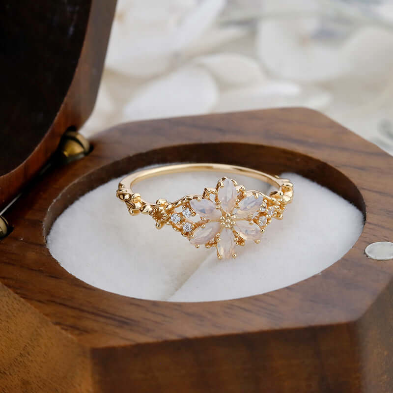Romantic Moonstone Flower Ring in Gold – Elegant Jewelry for Women | Perfect for Weddings, Anniversaries & Special Occasions | TB2406