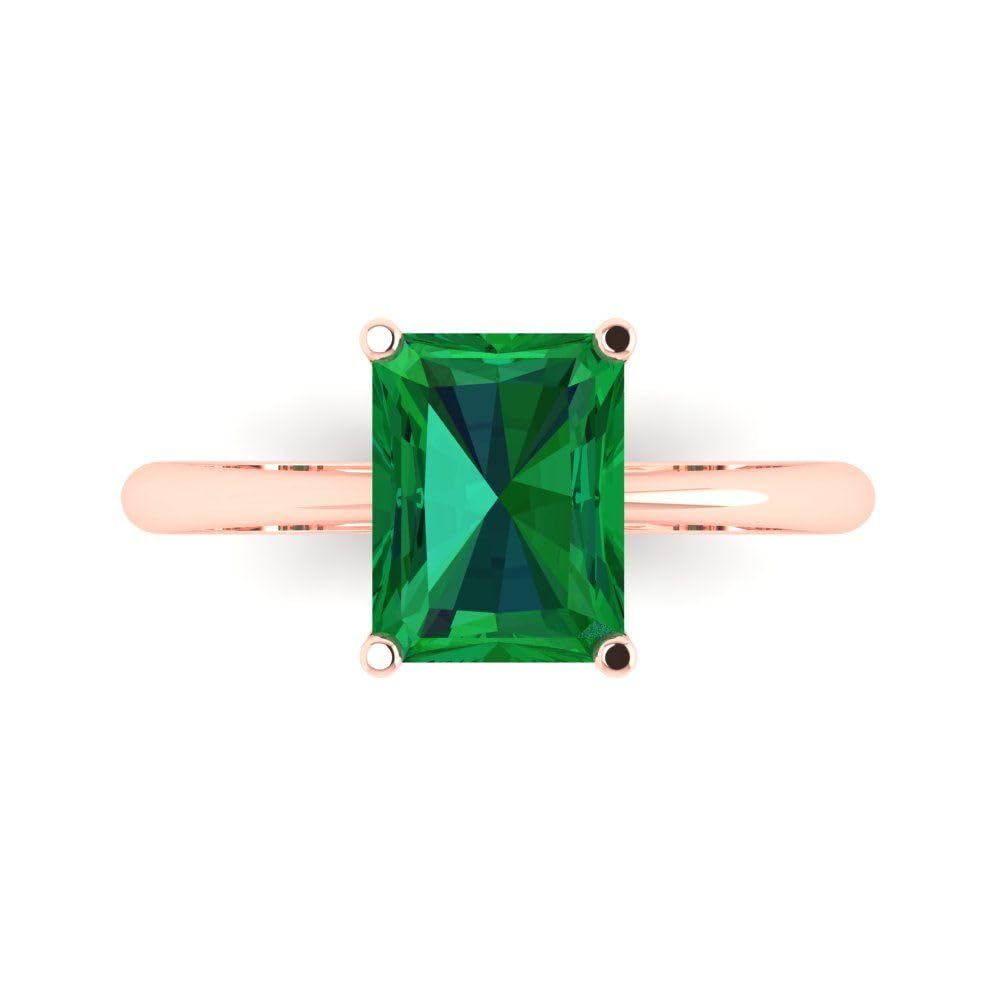 2.5ct Radiant Cut Simulated Emerald Solitaire Ring - 18K Rose Gold Engagement, Wedding, Bridal, Promise & Anniversary Jewelry - Perfect for Proposals, Bridal Sets & Special Occasions