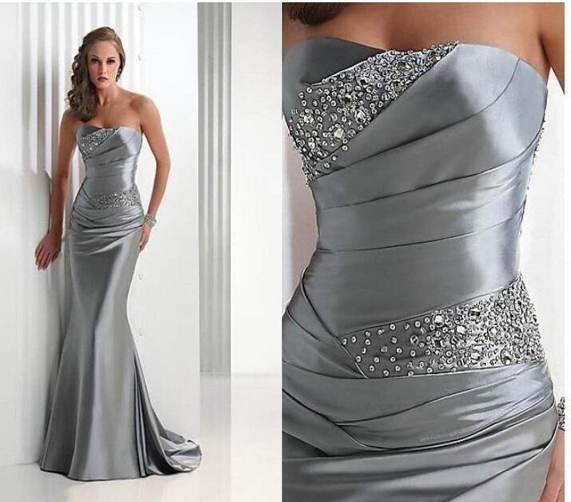 Emanni Women's Strapless Beaded Mermaid Sheath Evening Gown with Train - Elegant Formal Dress for Prom, Wedding, Red Carpet & Special Occasions