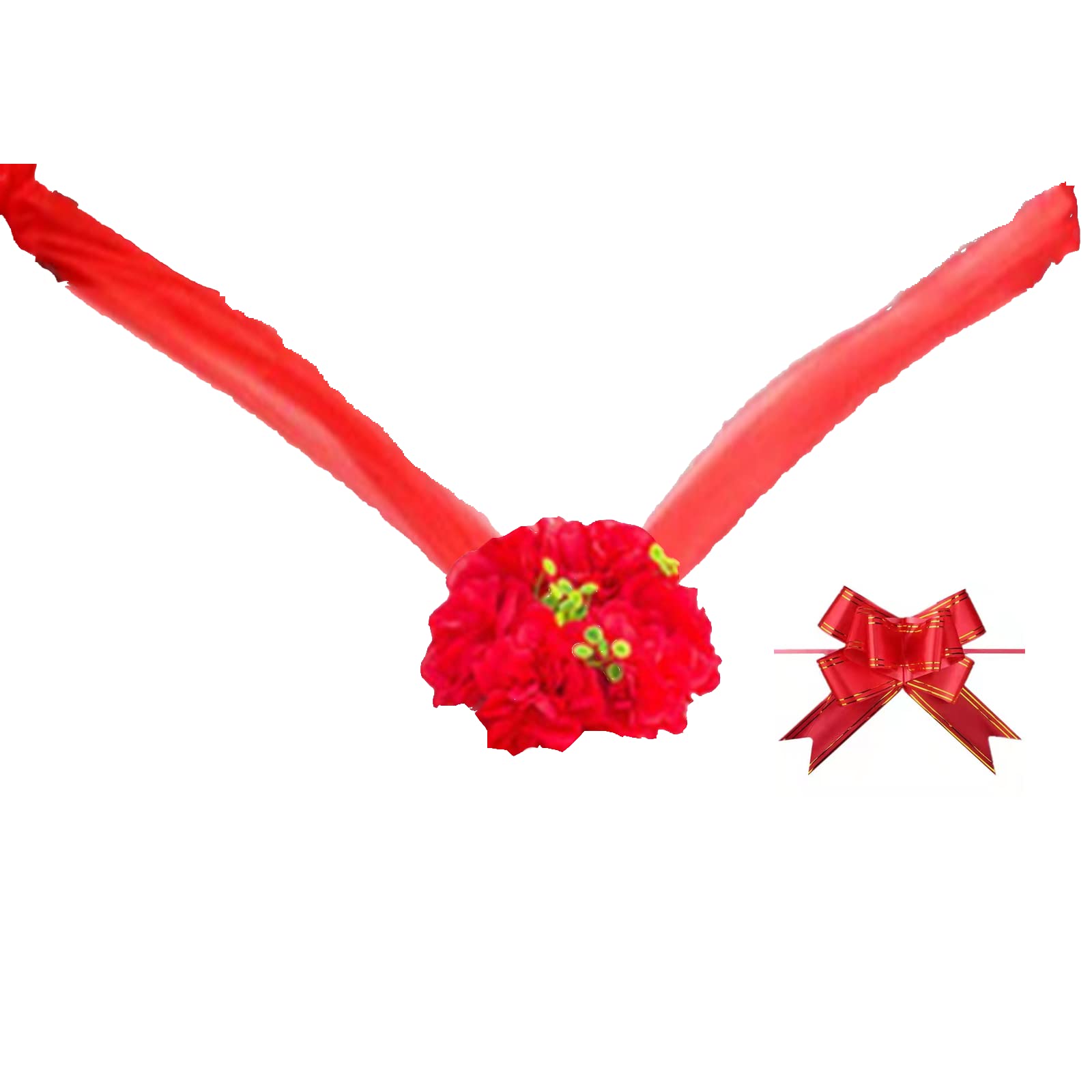 Artificial Silk Flowers with Ribbon Bows - Elegant Wedding Car Door Handle Decorations for Bridal Party, Ceremony & Special Events (Red) - Perfect for Wedding Cars, Reception Decor & Bridal Shower Accessories