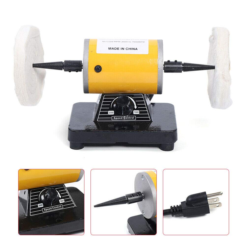 Professional Jewelry Polishing Buffing Machine - 200W 110V Mini Benchtop Gemstone Polisher with Variable Speed 2000-7000rpm for Jewelers, DIY Crafts & Rock Tumbling - Perfect for Home Workshops & Small Jewelry Businesses