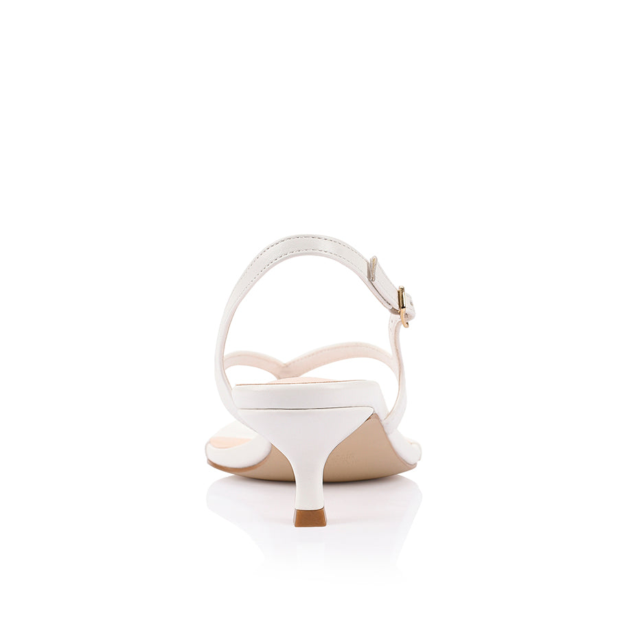 Marnie Kitten Heel Sandals for Women - Comfortable Low Block Heel Open Toe Summer Shoes in Chalk White | Perfect for Weddings, Parties & Office Wear