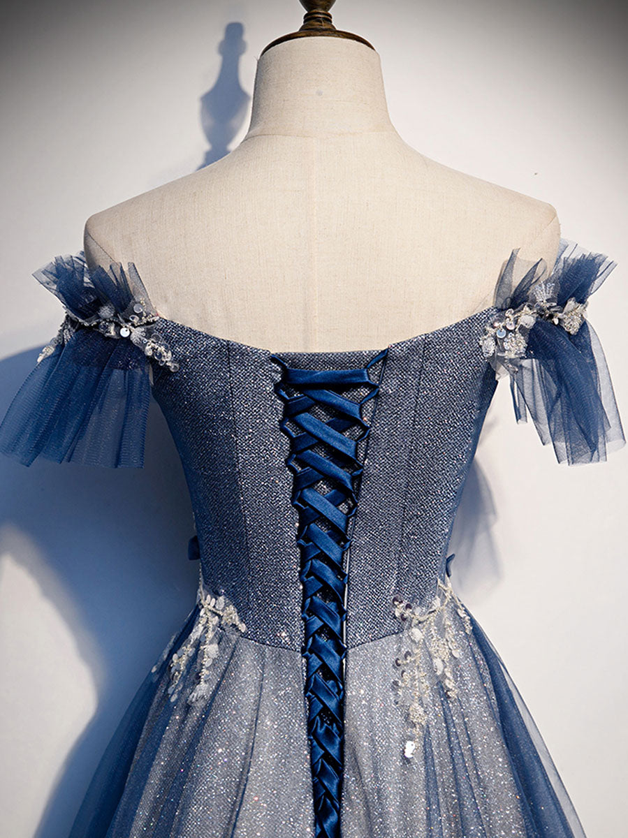 Elegant Royal Blue Tulle Lace Long Prom Dress & Bridesmaid Gown - Perfect for Formal Dances, Weddings, and Special Occasions