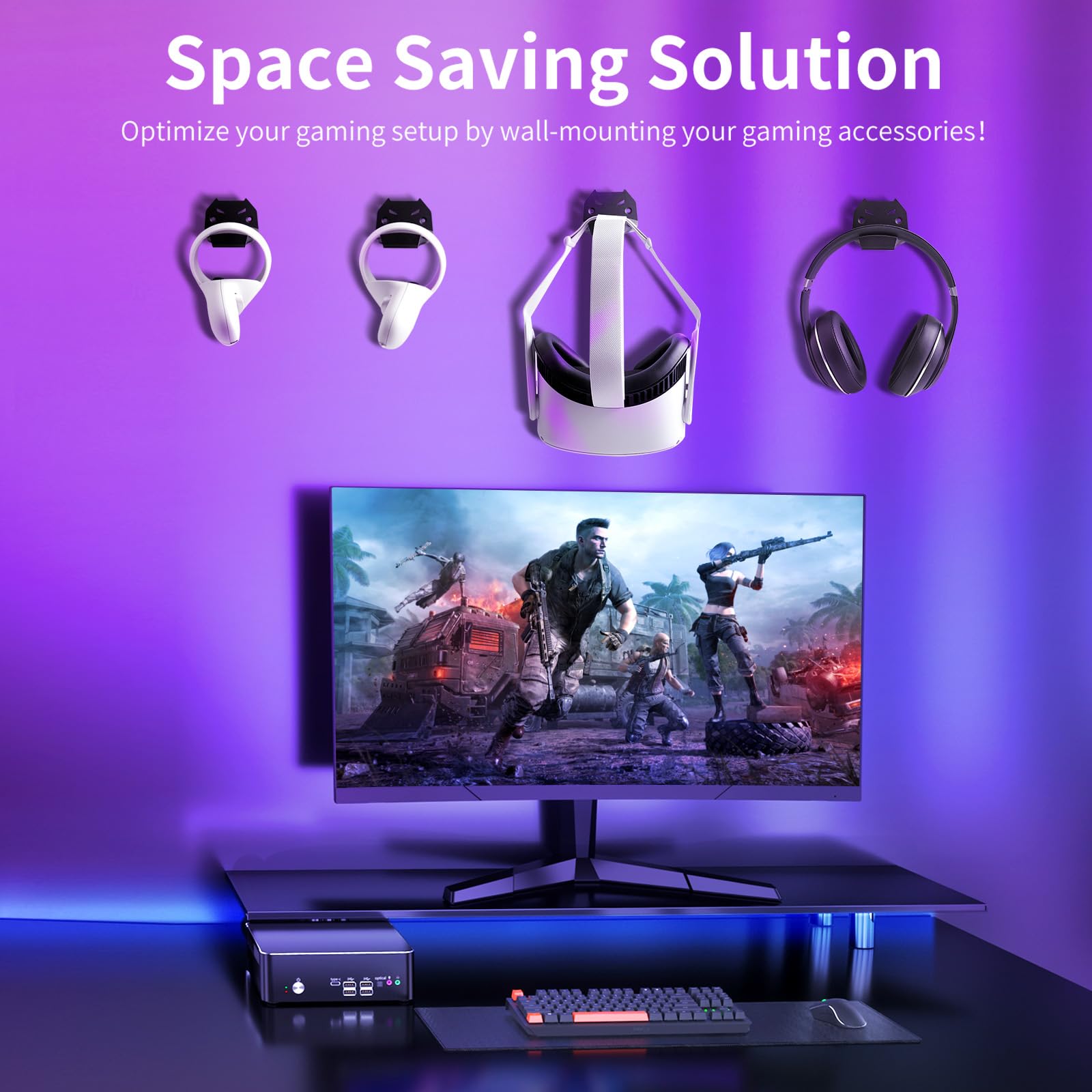 Premium Steel Wall Mount Headphone Hanger Holder - Universal VR Headset & Controller Storage Stand Hook with Silicone Cradle (Black) - Perfect for Gaming Setup, Office & Home Organization