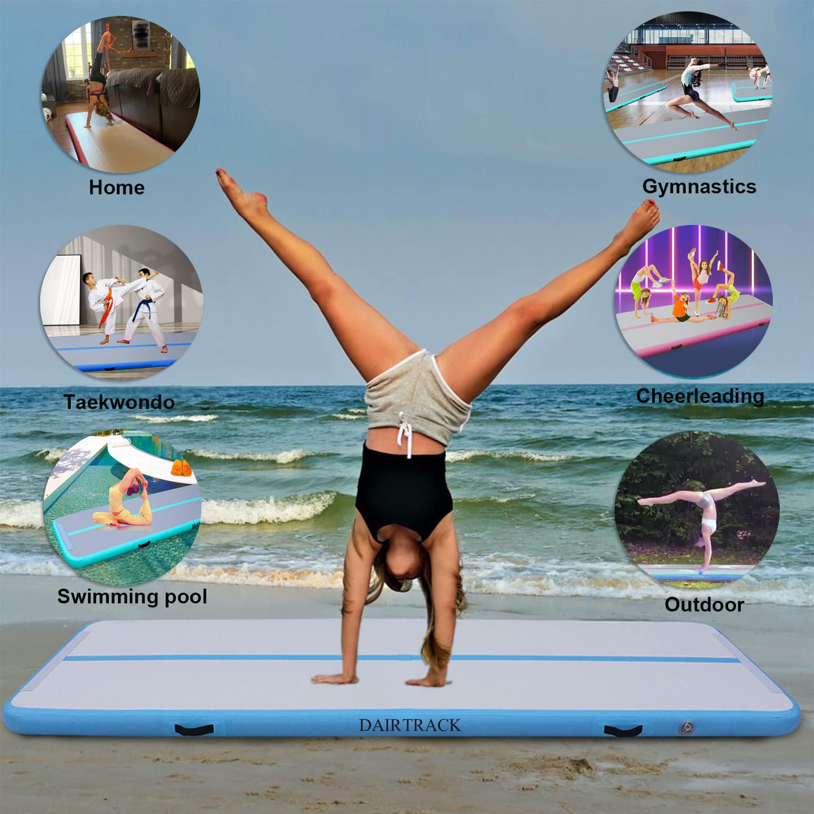 DAIRTRACK 13ft 16ft 20ft Inflatable Air Tumbling Mat - Portable Gymnastics Training Equipment for Home Gym, Outdoor Yoga & Cheerleading Practice - Includes Air Pump for Easy Setup