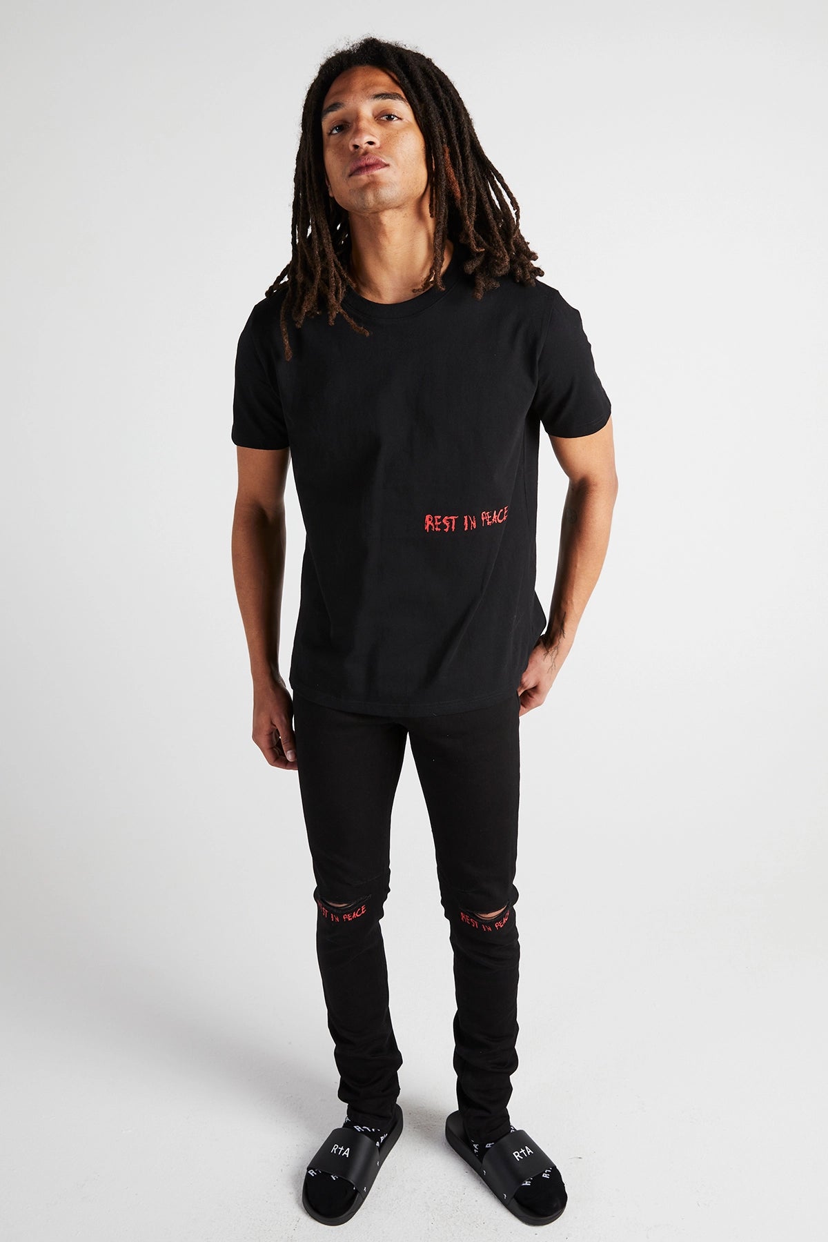 LIAM TEE | Black & Red Ripped Cross Graphic T-Shirt for Men - Stylish Streetwear for Casual Outings & Music Festivals