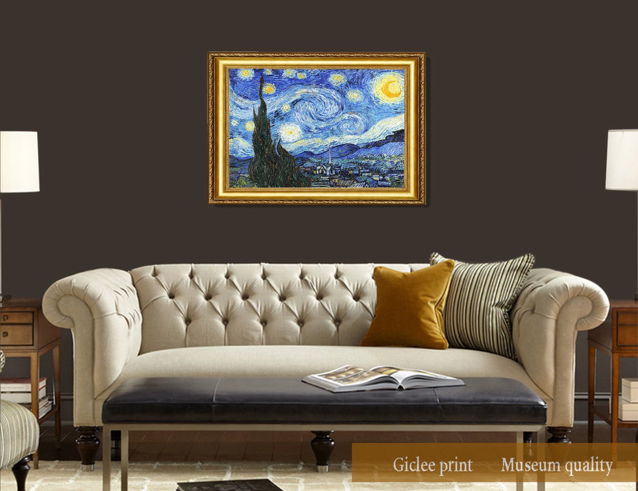 ELITEART Vincent Van Gogh Starry Night Oil Painting Reproduction - Giclee Canvas Wall Art Print, Framed 25x29 Inches - Perfect for Living Room, Bedroom & Office Decor
