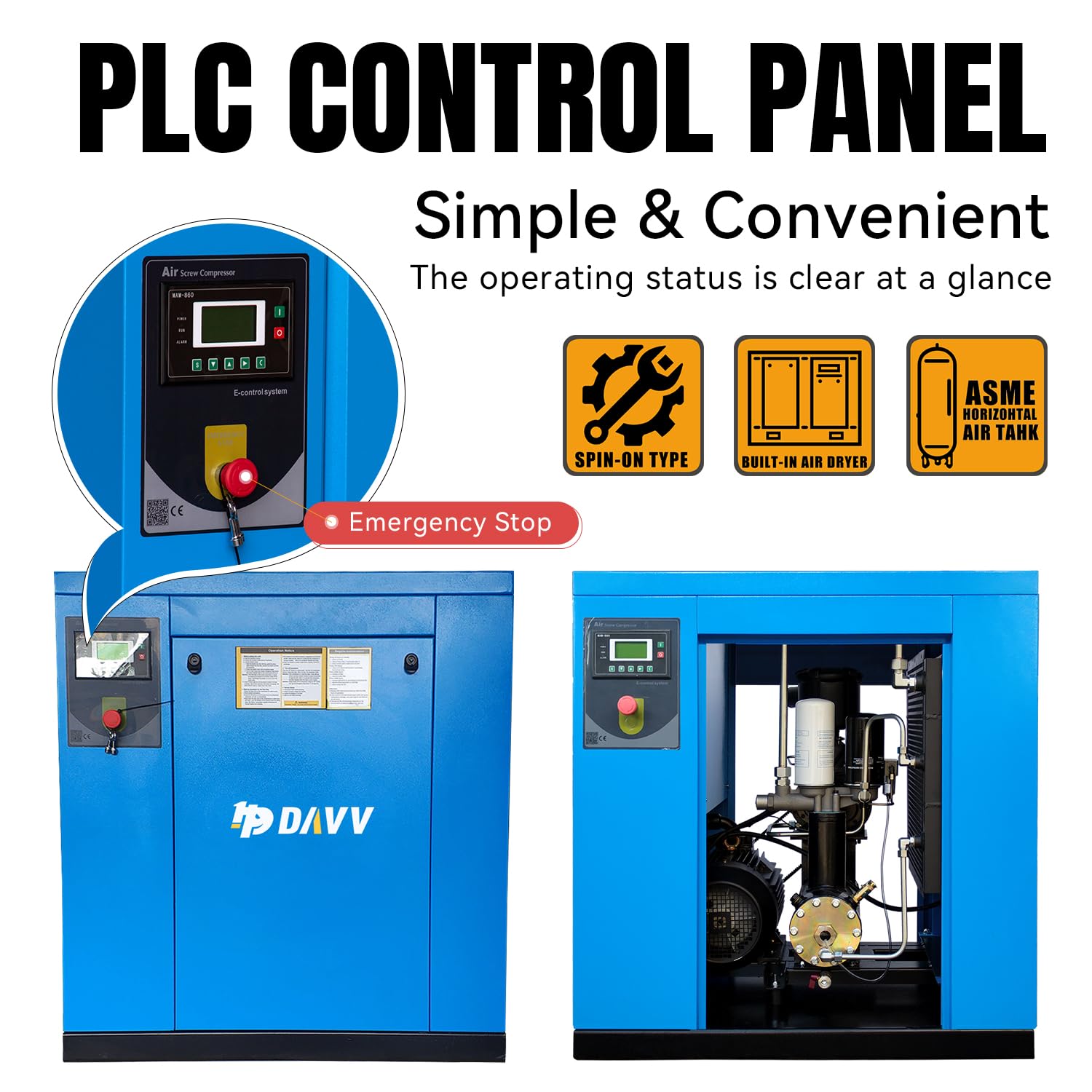 15HP 11KW 3-Phase Rotary Screw Air Compressor | 208-230V 54CFM 125PSI | NPT3/4