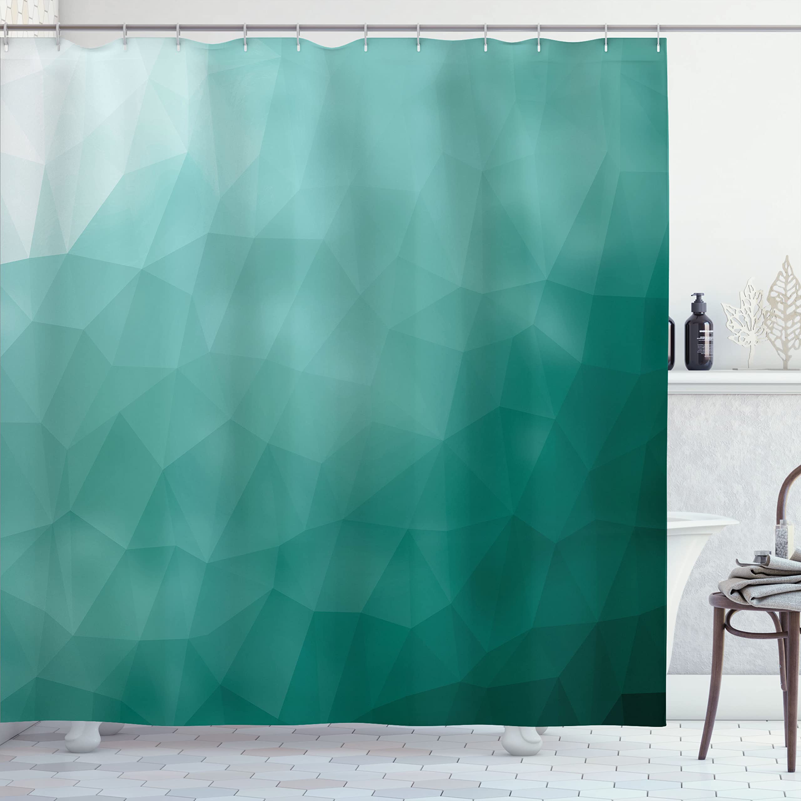 Ambesonne Modern Abstract Gradient Shower Curtain - Teal Turquoise Fragmented Design, 69x75 Inch Waterproof Fabric Bathroom Decor with Hooks | Stylish Bathroom Upgrade for Contemporary Homes & Spa-Like Retreats