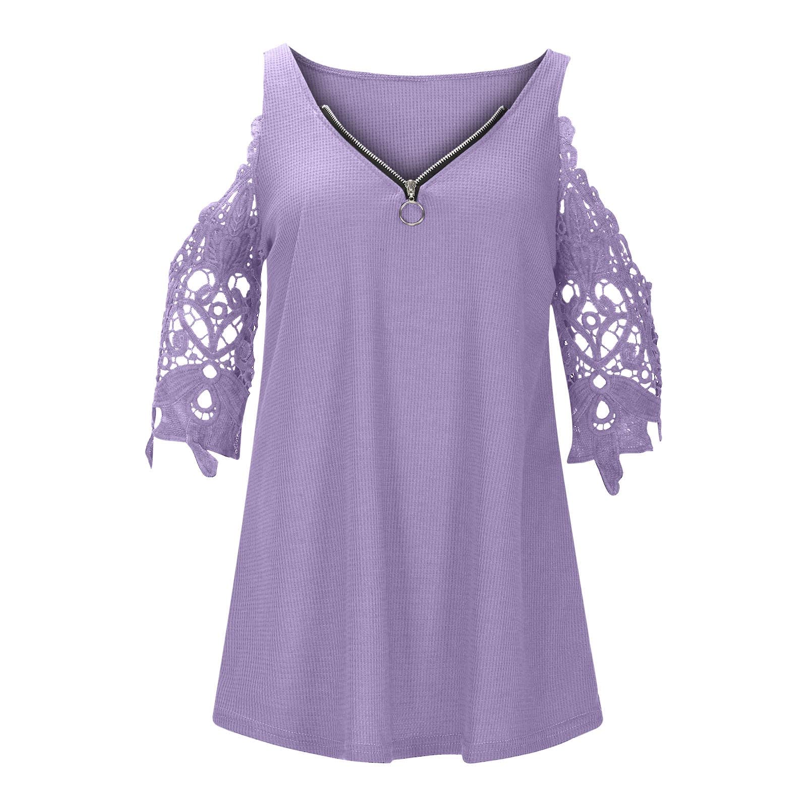 Stylish Plus Size Women's Summer Tops - Sexy Cold Shoulder Blouses, Casual Loose Fit V-Neck Tunics with Zipper Details | Fashionable & Comfortable Women's Clothing for Outdoor Activities, Beach Vacations & Daily Wear