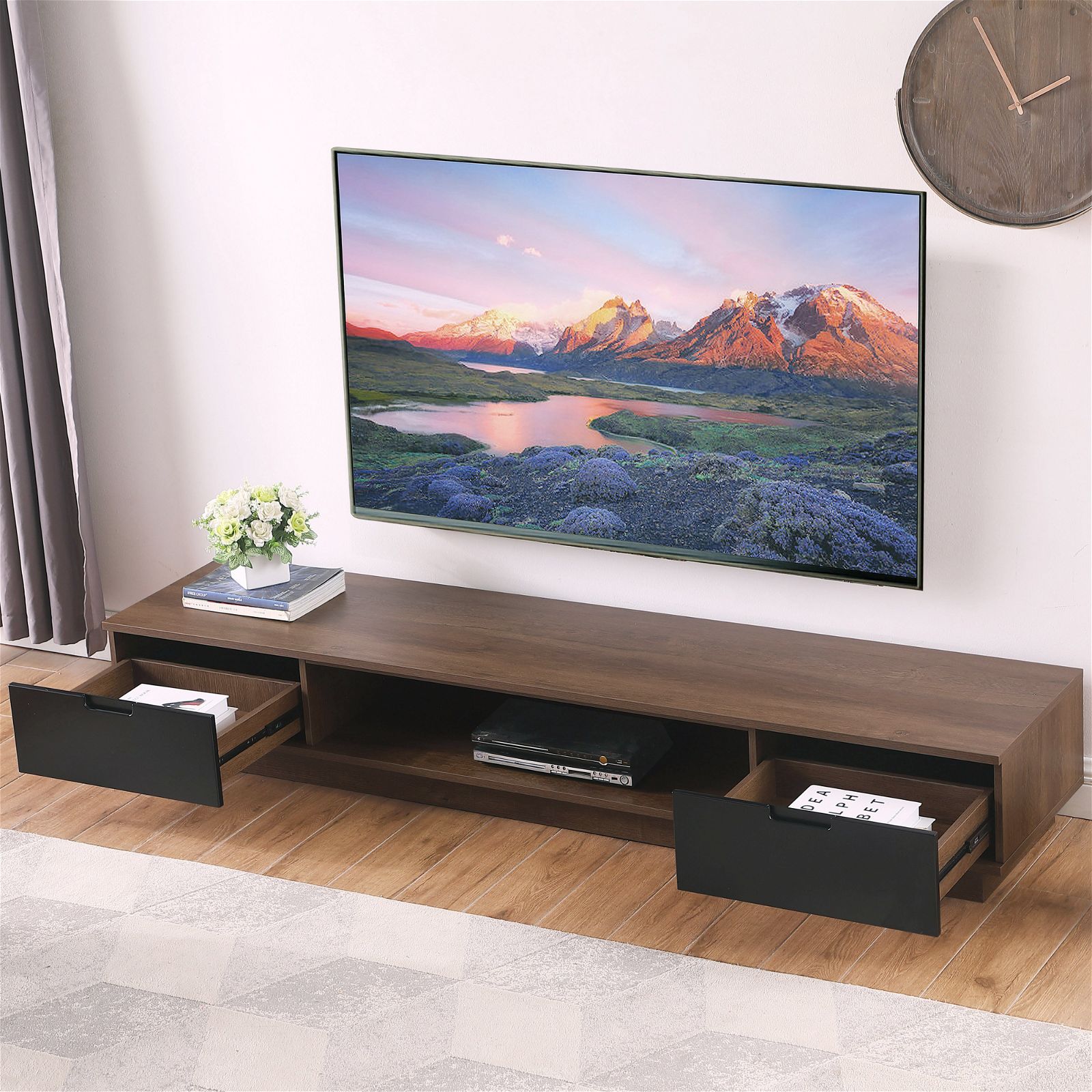 DELUX 200cm Low Line TV Stand Unit in Dark Oak by Tauris™ - Perfect for Living Room Entertainment Centers & Modern Home Theater Setups
