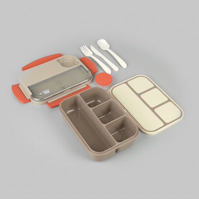 Bento Tek 44 oz BPA-Free Microwave Safe Lunch Box with Utensils - Brown & Orange (9