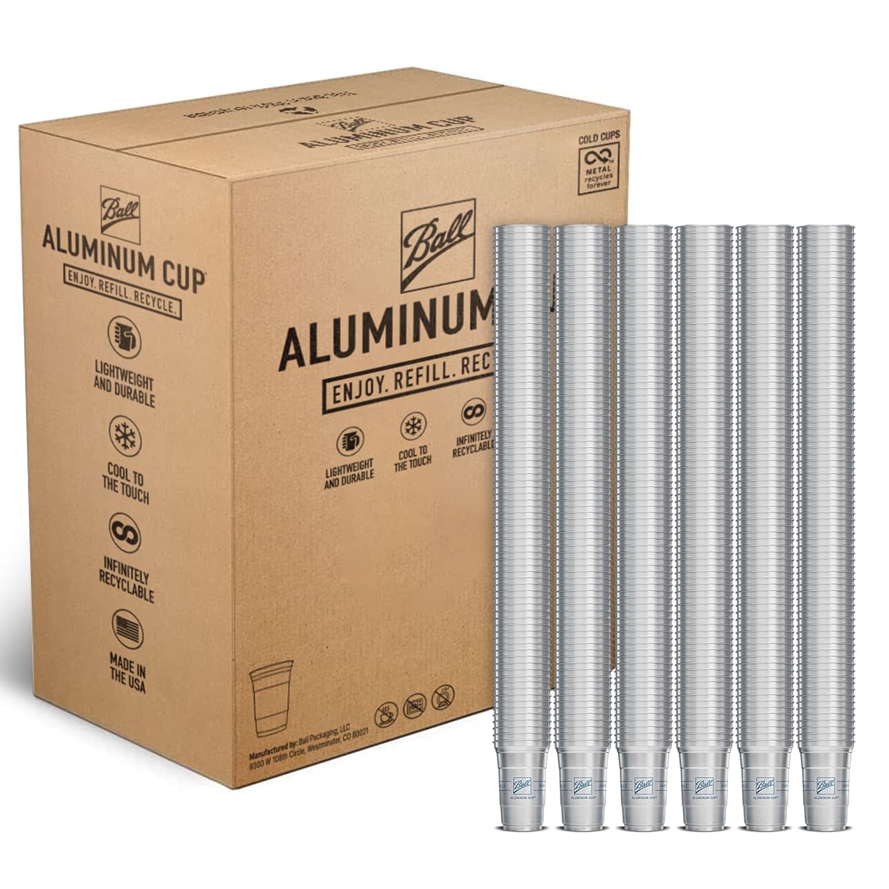 Ball Aluminum Cup 9 oz - Recyclable & Reusable Party Cups with Logo - Bulk Pack of 645 Cups for Outdoor Events, BBQs, Camping & Tailgating
