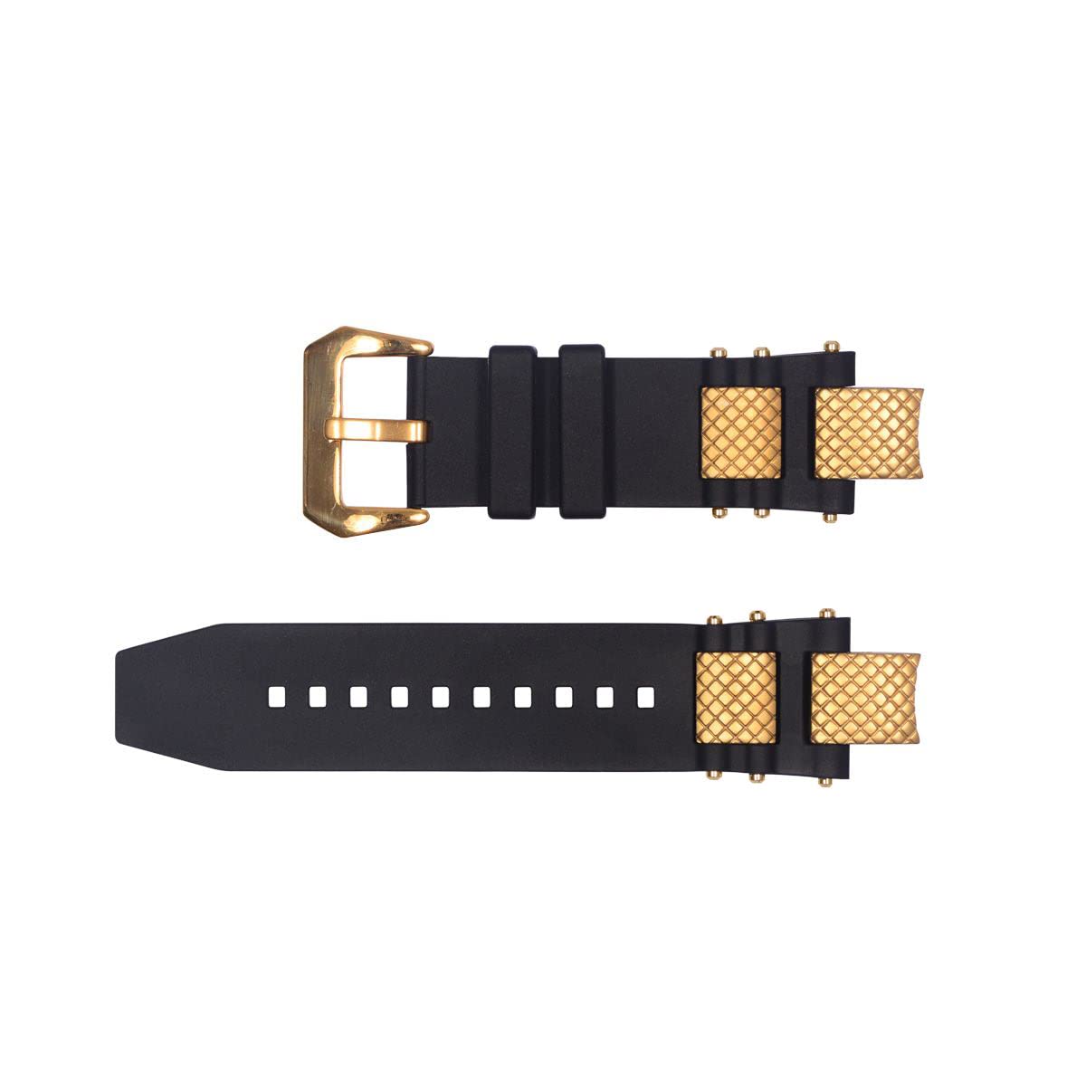 Invicta Subaqua Noma III Replacement Watch Band - Black Rubber Silicone Strap with Buckle & Gold Metal Inserts | Durable Waterproof Watch Accessory for Diving, Swimming & Outdoor Activities