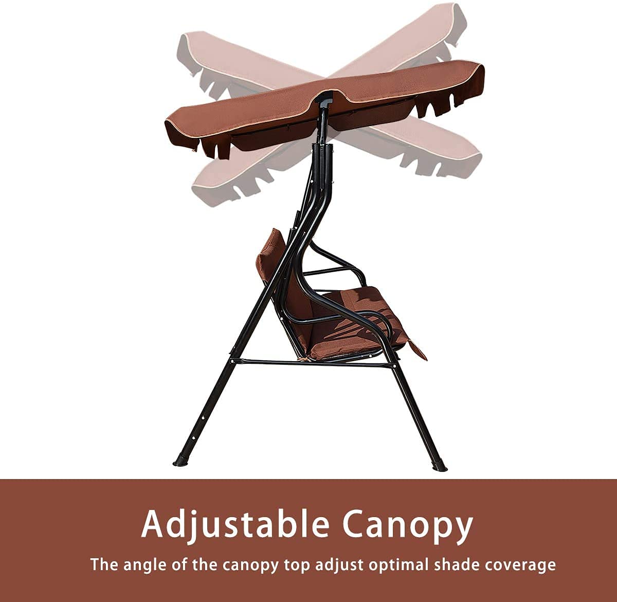 3-Seater Canopy Swing Chair for Patio - Waterproof Outdoor Hanging Couch with Adjustable Canopy, Steel Frame & Cushioned Seat - Durable Polyester Oxford Fabric - Perfect for Garden, Backyard, Poolside Relaxation (Coffee)