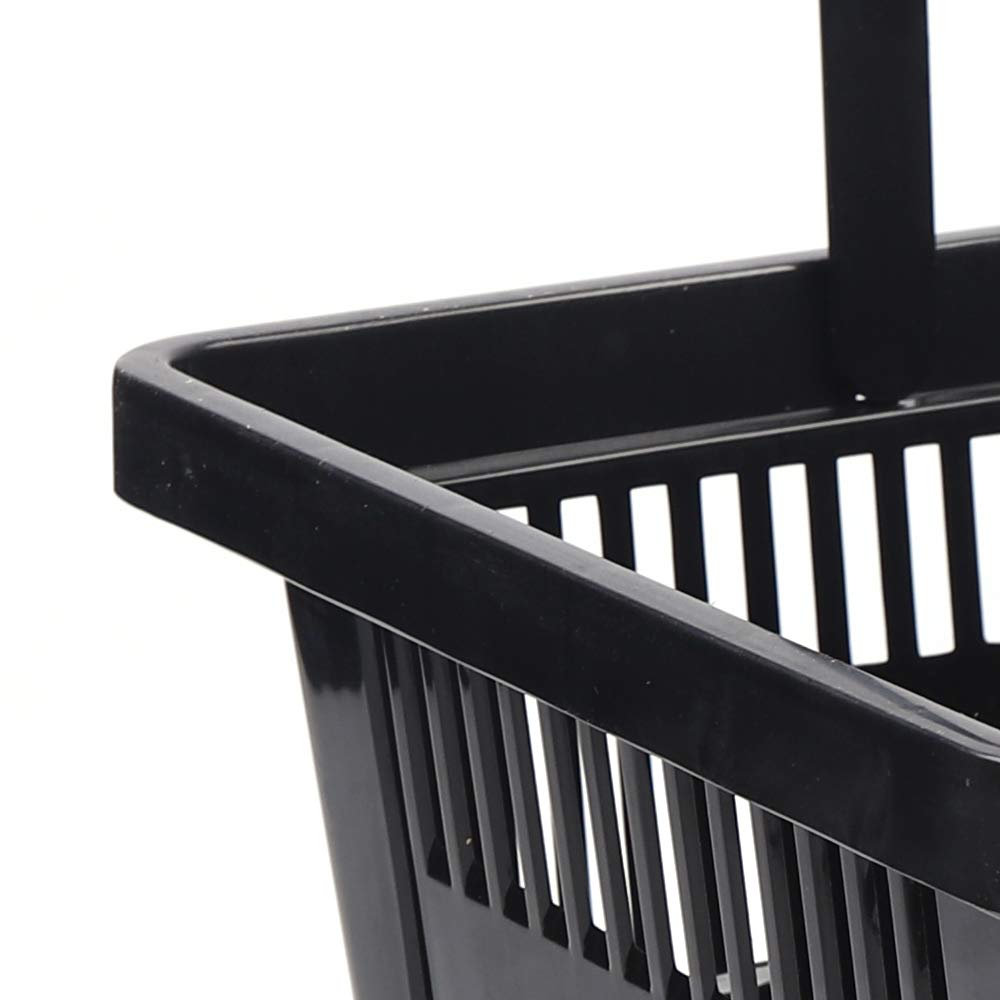 Black Mesh Shopping Baskets with Handles - 28L Portable Plastic Basket Set (12-Pack) - Durable Retail & Supermarket Storage Solution for Groceries, Laundry, or Home Organization
