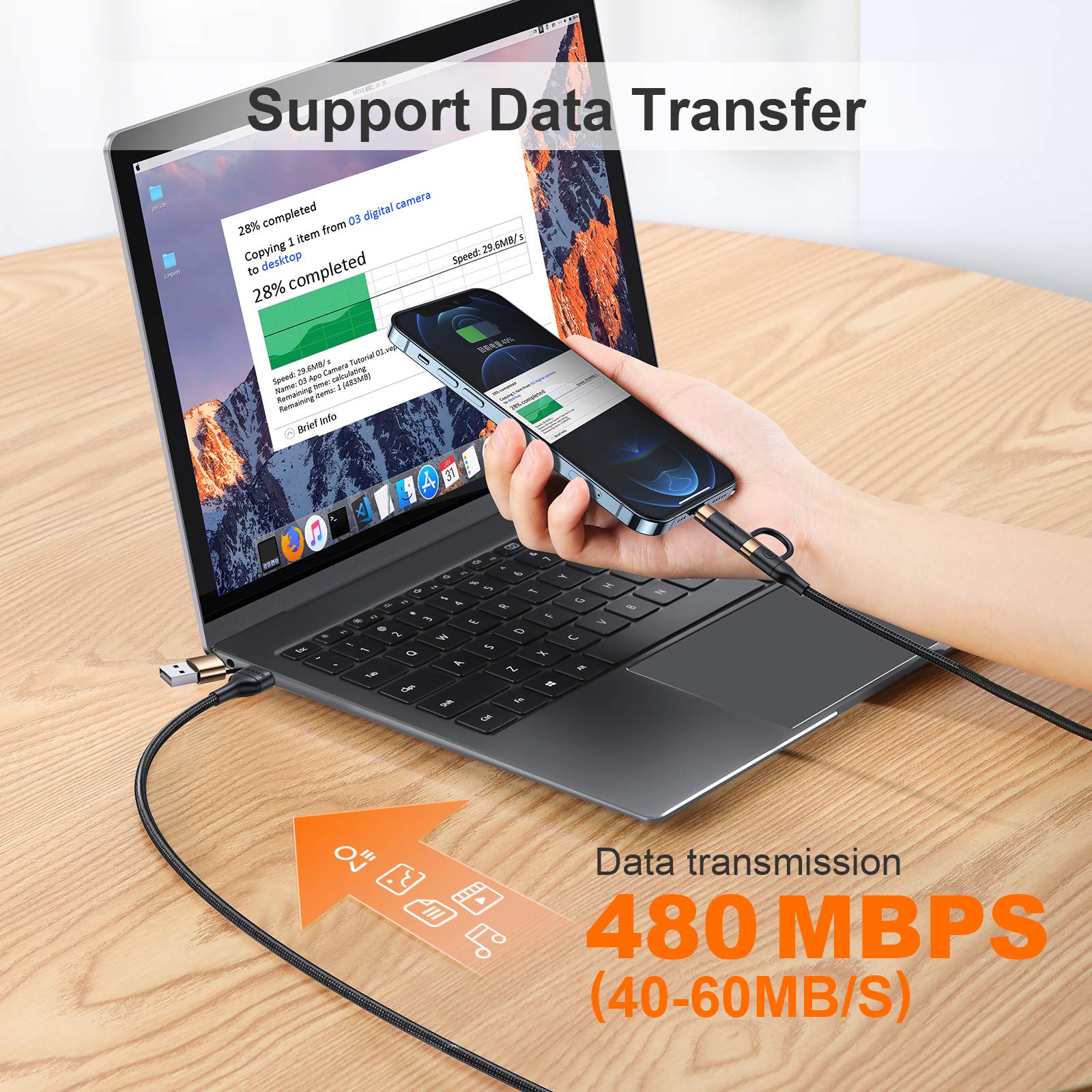 60W USB C Fast Charging Cable - 4-in-1 Nylon Braided PD 3A Charger Cord | Compatible with Laptop, Tablet & Phone | Perfect for Travel, Office & Home Charging