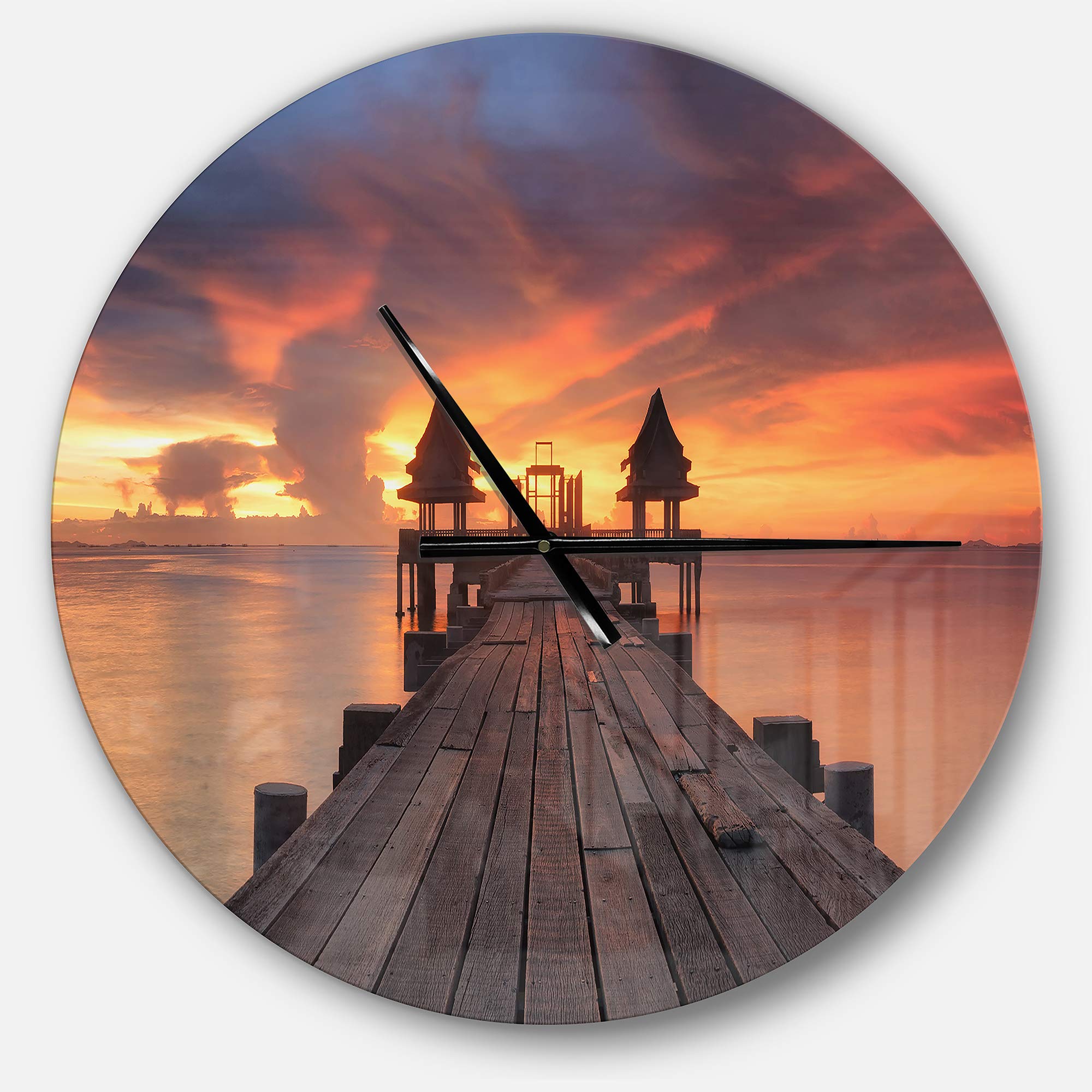 Designart 'Glowing Sky and Long Wooden Bridge' Modern Wall Clock - Stylish Home Decor for Living Room, Bedroom & Office - Silent Non-Ticking Battery Operated Contemporary Clock