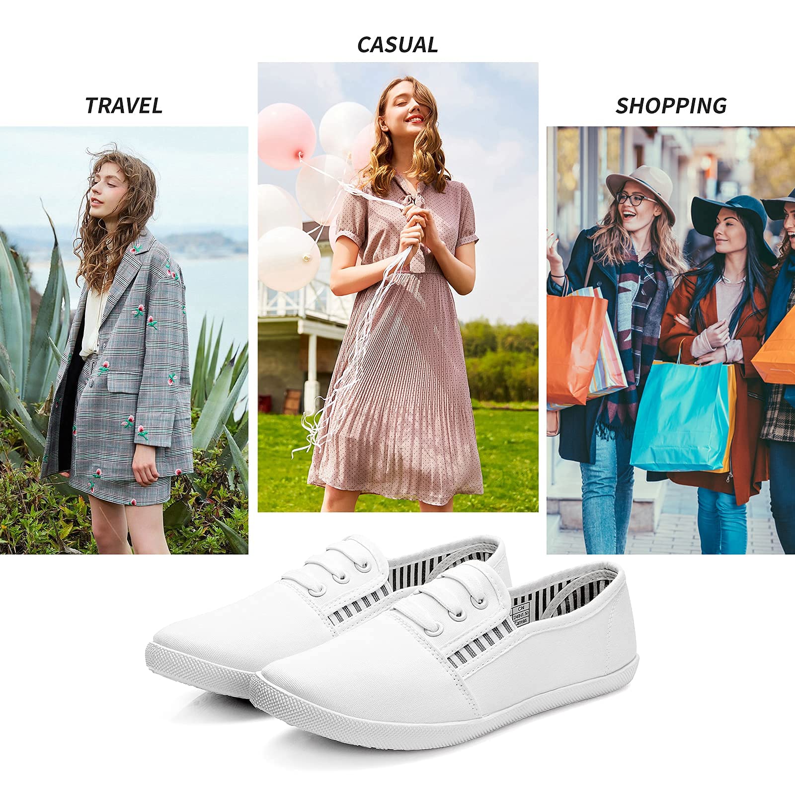 Women's Canvas Slip-On Sneakers - Comfortable Casual Walking Shoes for Women | Non-Slip Flat Dress Shoes for Work, Tennis & Everyday Wear