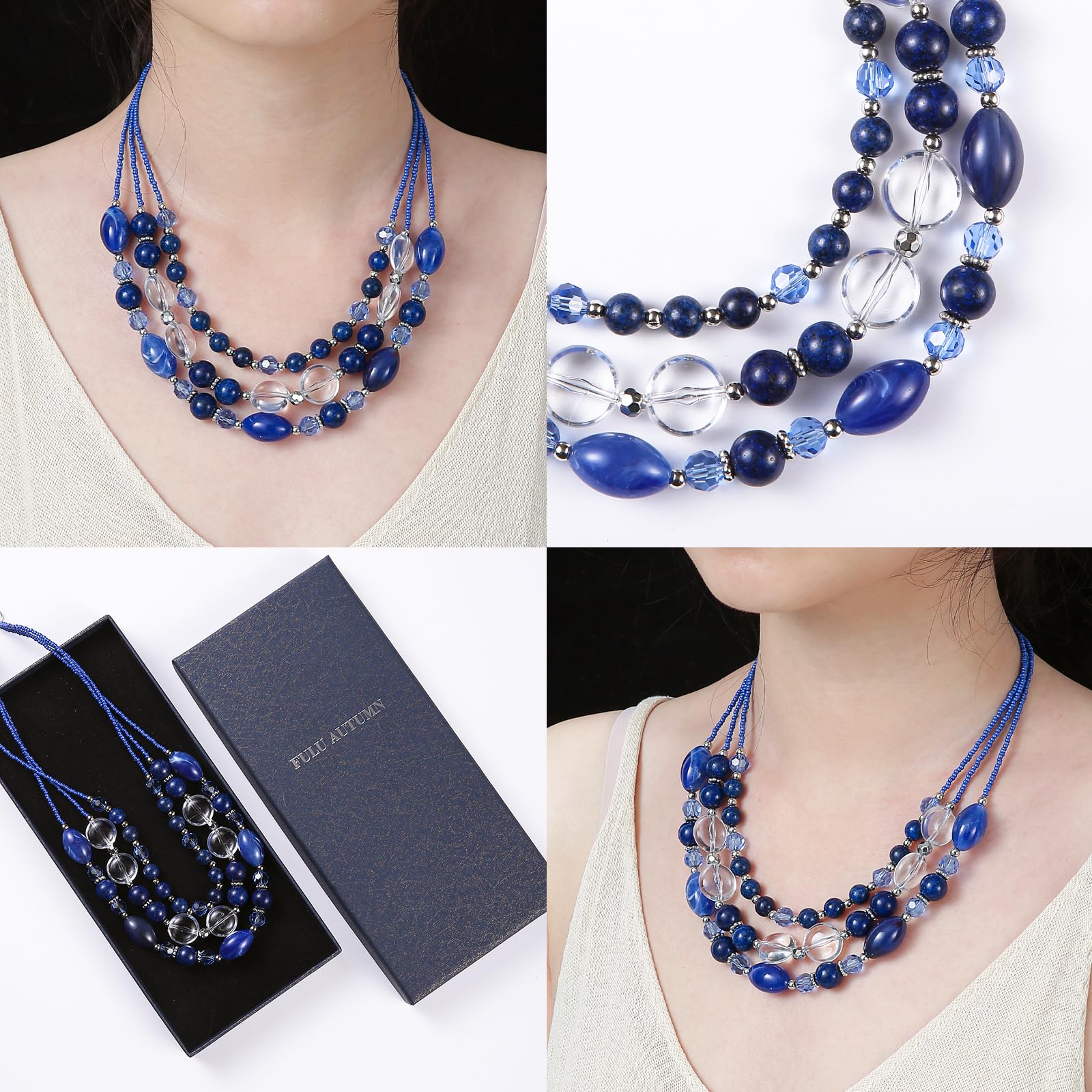 Chunky Layered Beaded Necklace for Women - Multi Strand Statement Jewelry - Fashion Birthday Gift for Mom - Perfect for Fall Outfits, Parties & Special Occasions