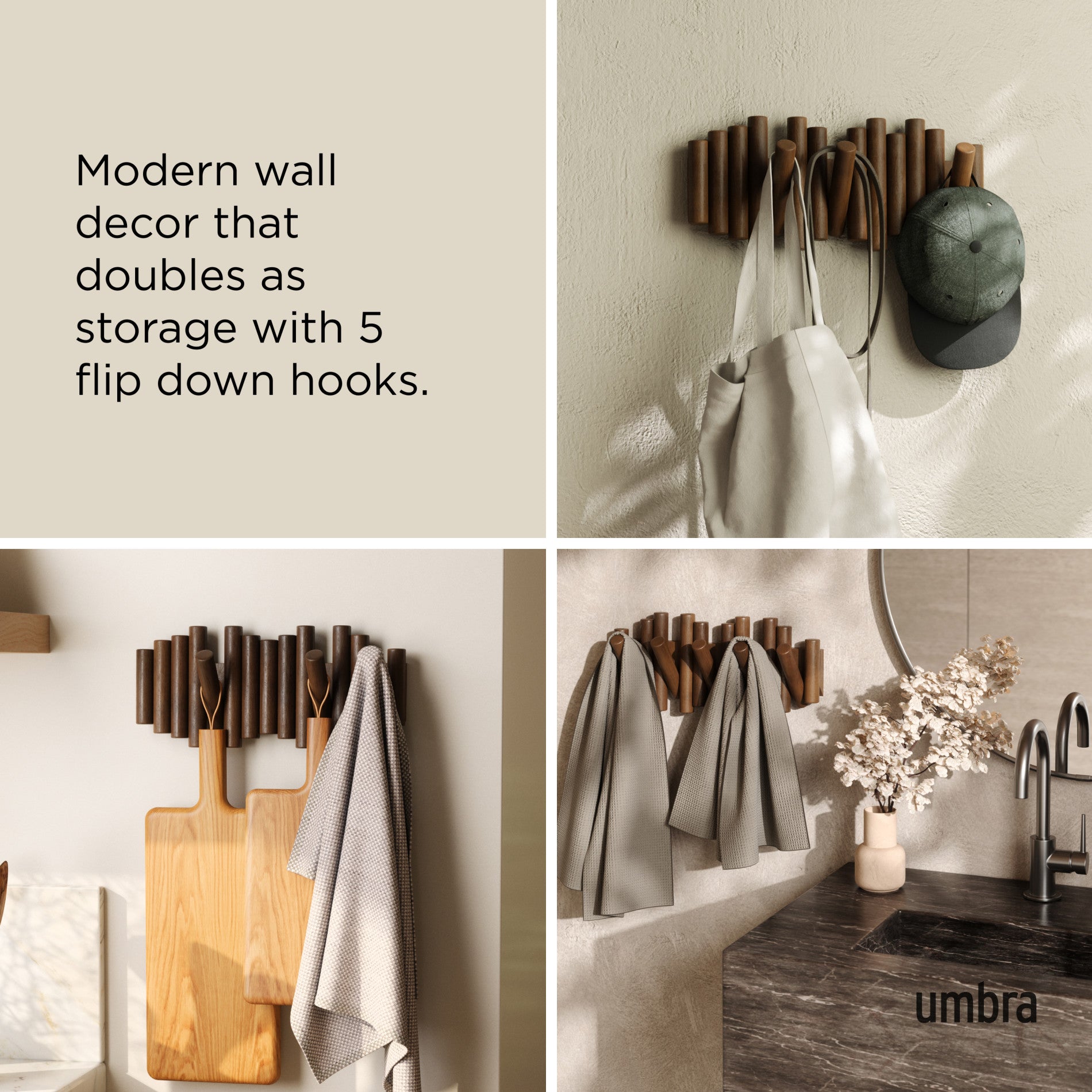 5-Pack Picket Wall Hooks - Heavy Duty Rustic Wooden Coat Hooks for Entryway, Bedroom & Bathroom Organization