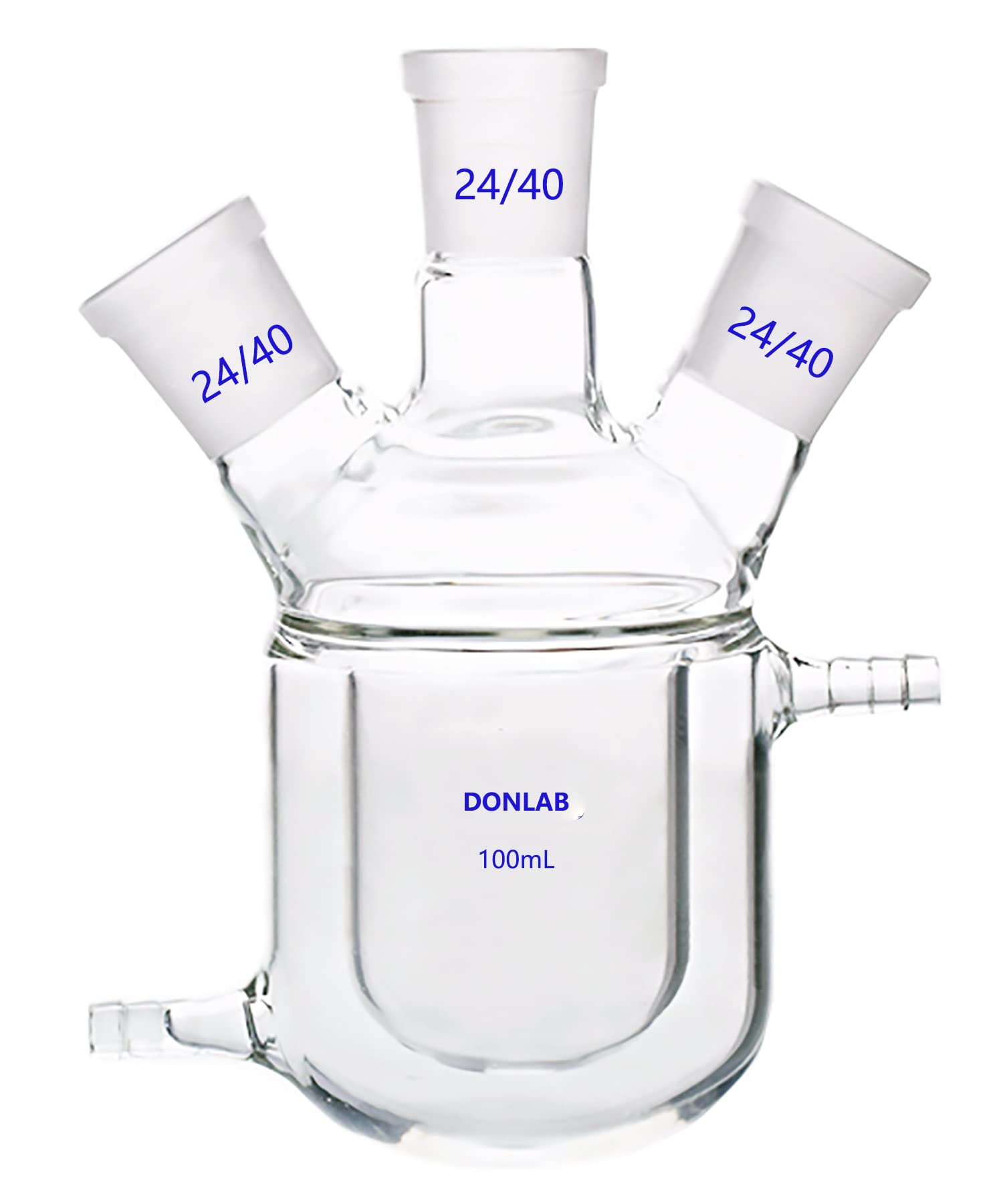CFK-0100 100ml 3-Neck Double Layer Jacketed Glass Reactor Flask with 24/40 Ground Glass Joints - Laboratory Distillation, Chemical Synthesis & Research Equipment for Organic Chemistry Experiments