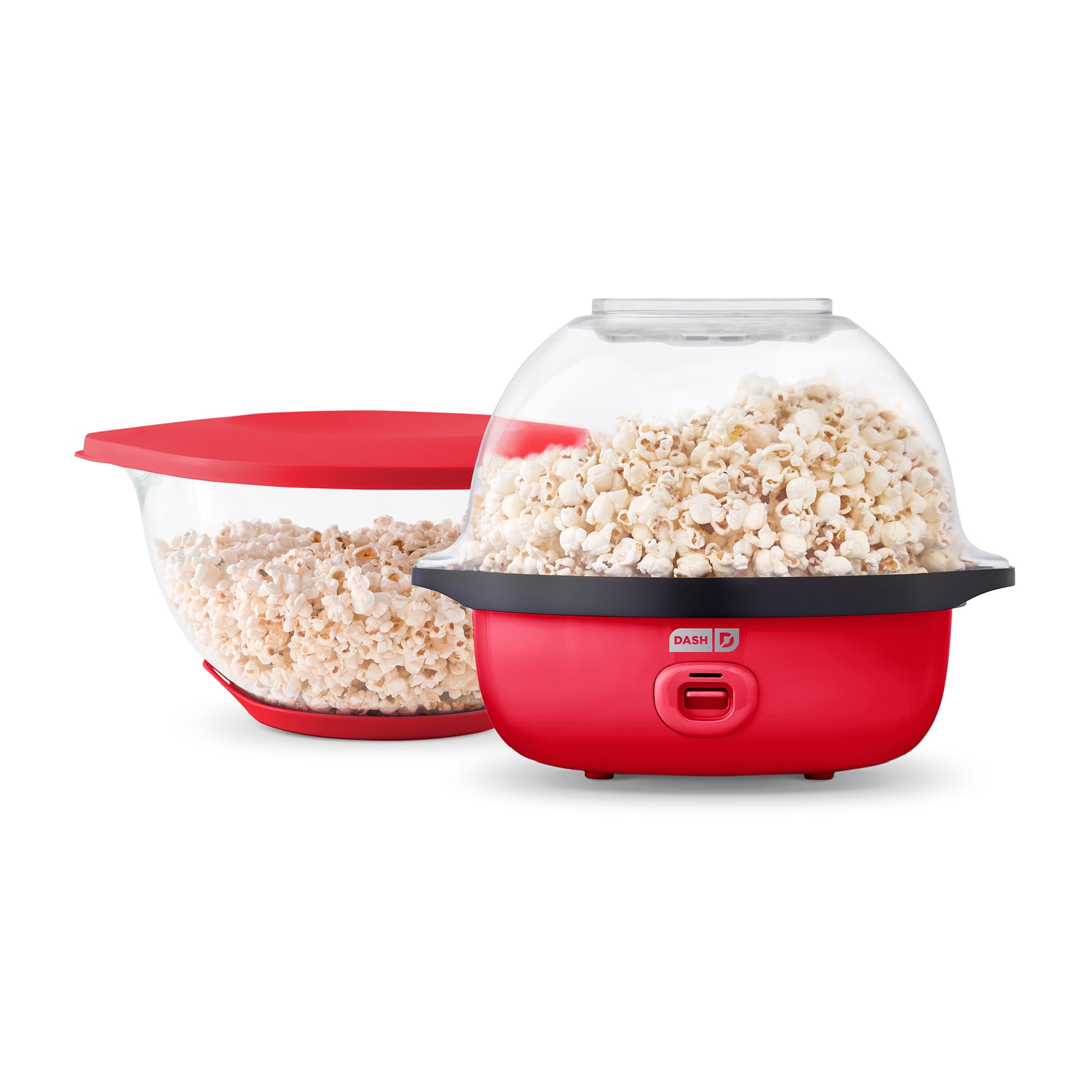 DASH SmartStore™ Deluxe Electric Popcorn Maker with Stirring Mechanism - Hot Oil Popcorn Machine with Large Serving Bowl Lid (24 Cup Capacity, Red) - Perfect for Movie Nights, Parties, and Family Snack Time