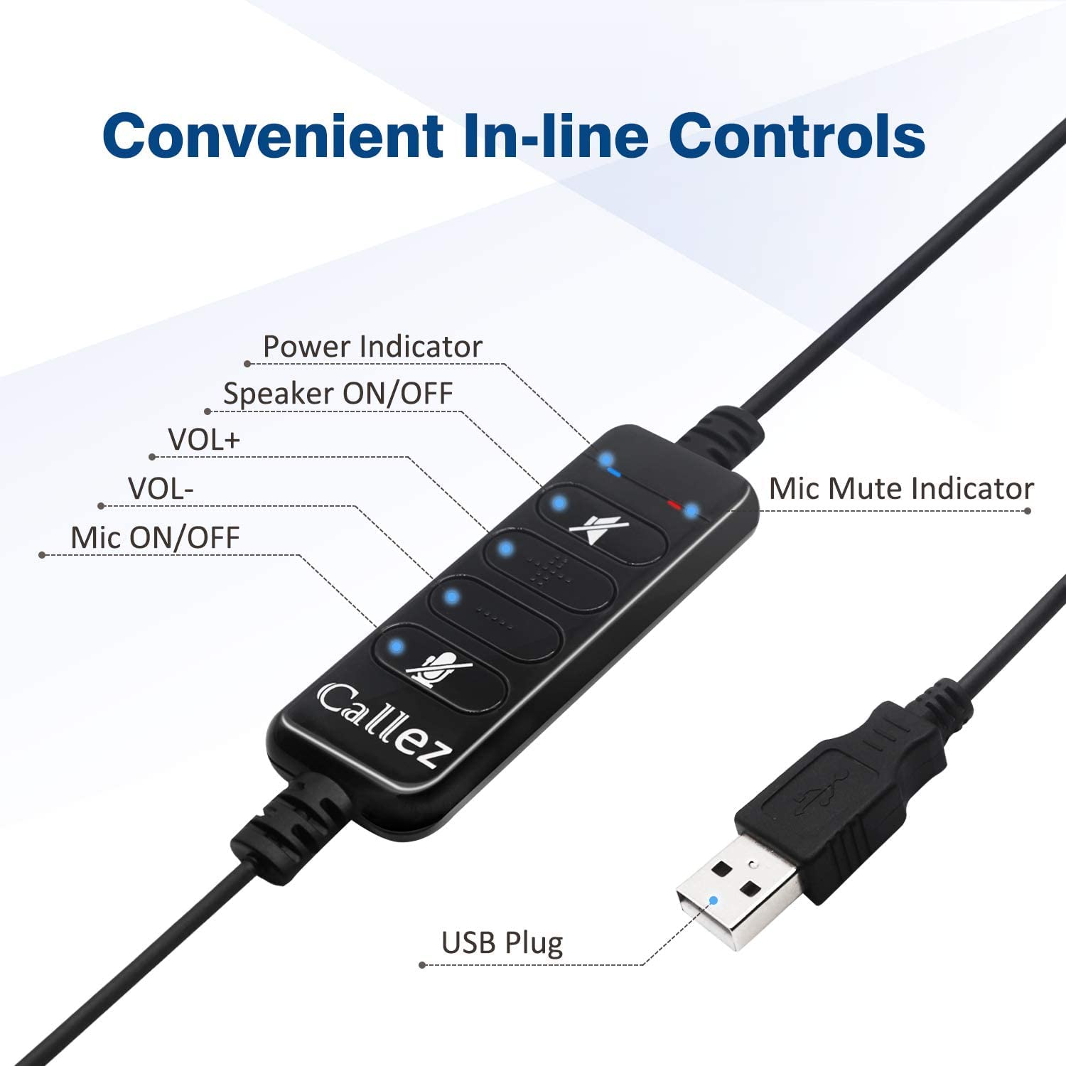 5 Pack USB Headset with Microphone - Noise Cancelling Stereo PC Headphones for Laptop, Computer, Zoom, Skype - Business Call Center Office Headset with Audio Controls - Clearer Voice, Super Light & Ultra Comfortable for Gaming, Online Meetings & Remote Work