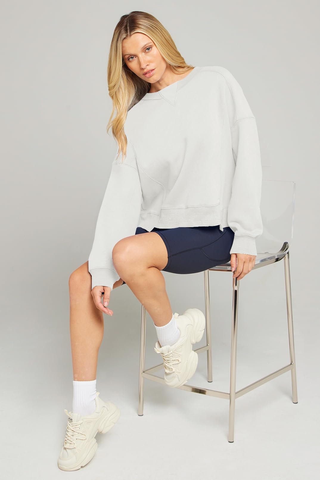 MEROKEETY Women's Oversized Cropped Fleece Sweatshirt - Soft Crewneck Pullover for Workout & Fall Fashion | Casual Loungewear, Streetwear & Cozy Autumn Outfits