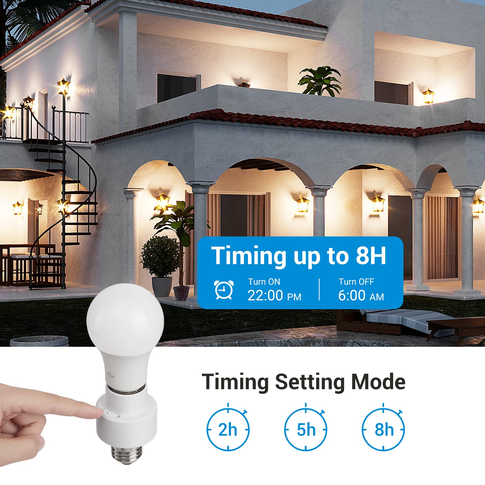 DEWENWILS Light Sensor Socket - Dusk to Dawn Auto On/Off E26 E27 Bulb Socket for Indoor/Outdoor Light Fixtures | Compatible with LED, CFL, Halogen & Incandescent Bulbs (4 Pack, ETL Certified) - Perfect for Porch Lights, Garage Lighting & Security Lights