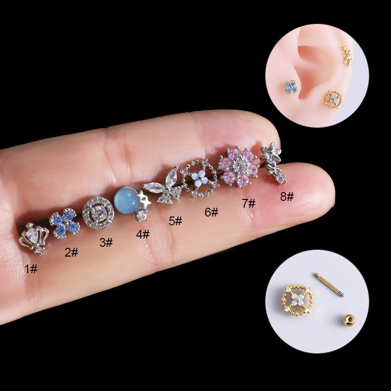 20G Cartilage Surgical Steel Tiny Flower & Butterfly Earrings - Conch & Ball Back Stud Earrings for Women | HSPJ892 | Perfect for Daily Wear, Parties & Gifts