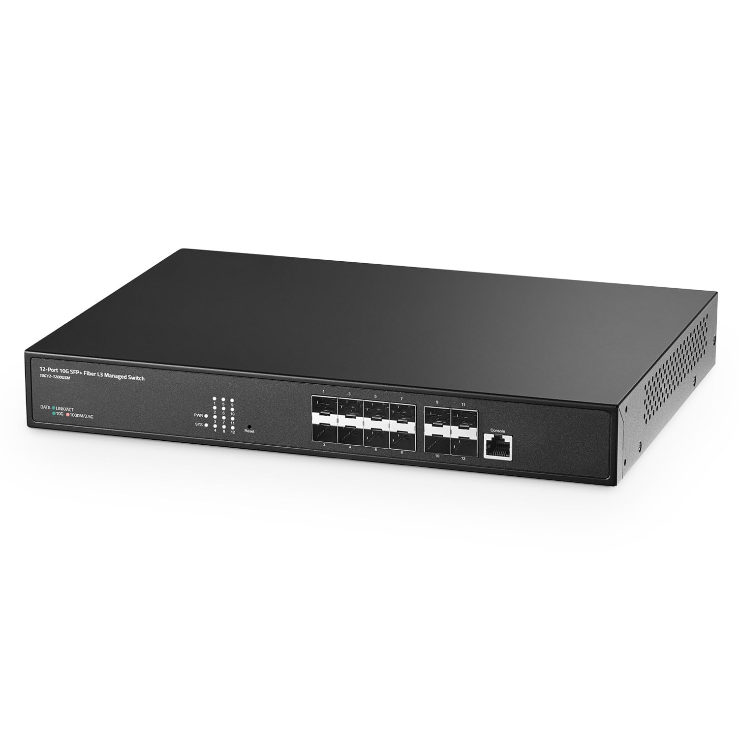 Binardat 12-Port 10G SFP+ Managed Switch - 1G/10G SFP Module Compatible, 240Gbps High-Speed Bandwidth, L3 Web/CLI Management, Metal Rackmount Fiber Optic Network Switch for Data Centers & Enterprise Networks