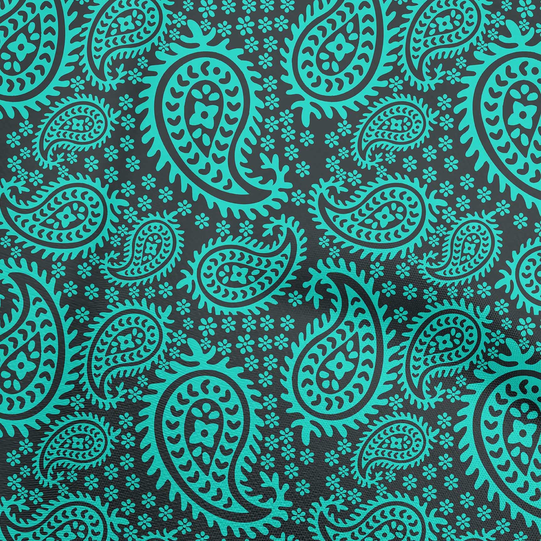oneOone Polyester Spandex Turquoise Green Asian Paisley Printed Fabric - 56 Inch Wide Sewing Material for Dresses, Curtains & DIY Crafts | Premium Stretch Fabric by The Yard